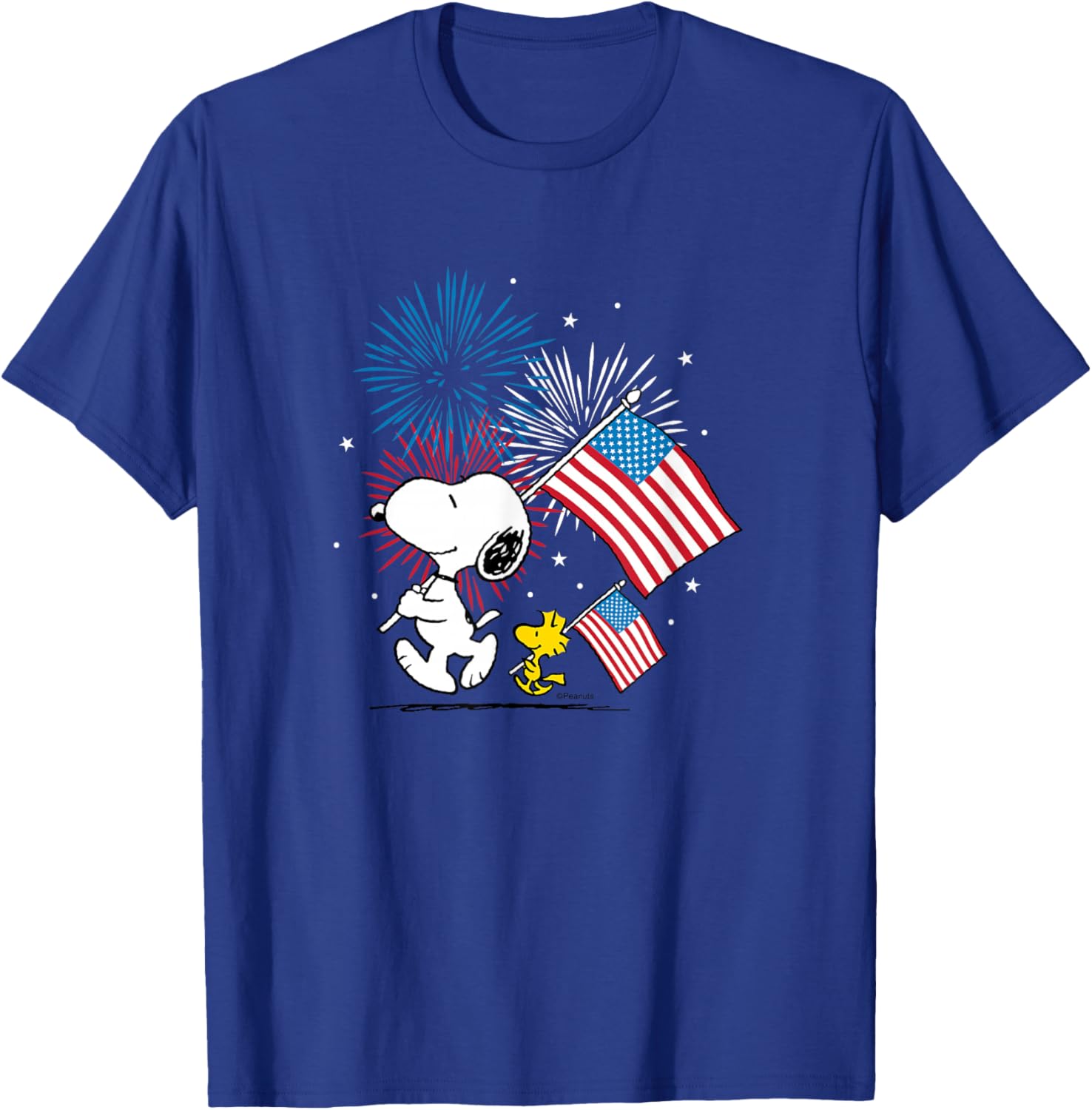 Snoopy and Woodstock American Flags Fireworks T-Shirt for Fun Celebrations - 7