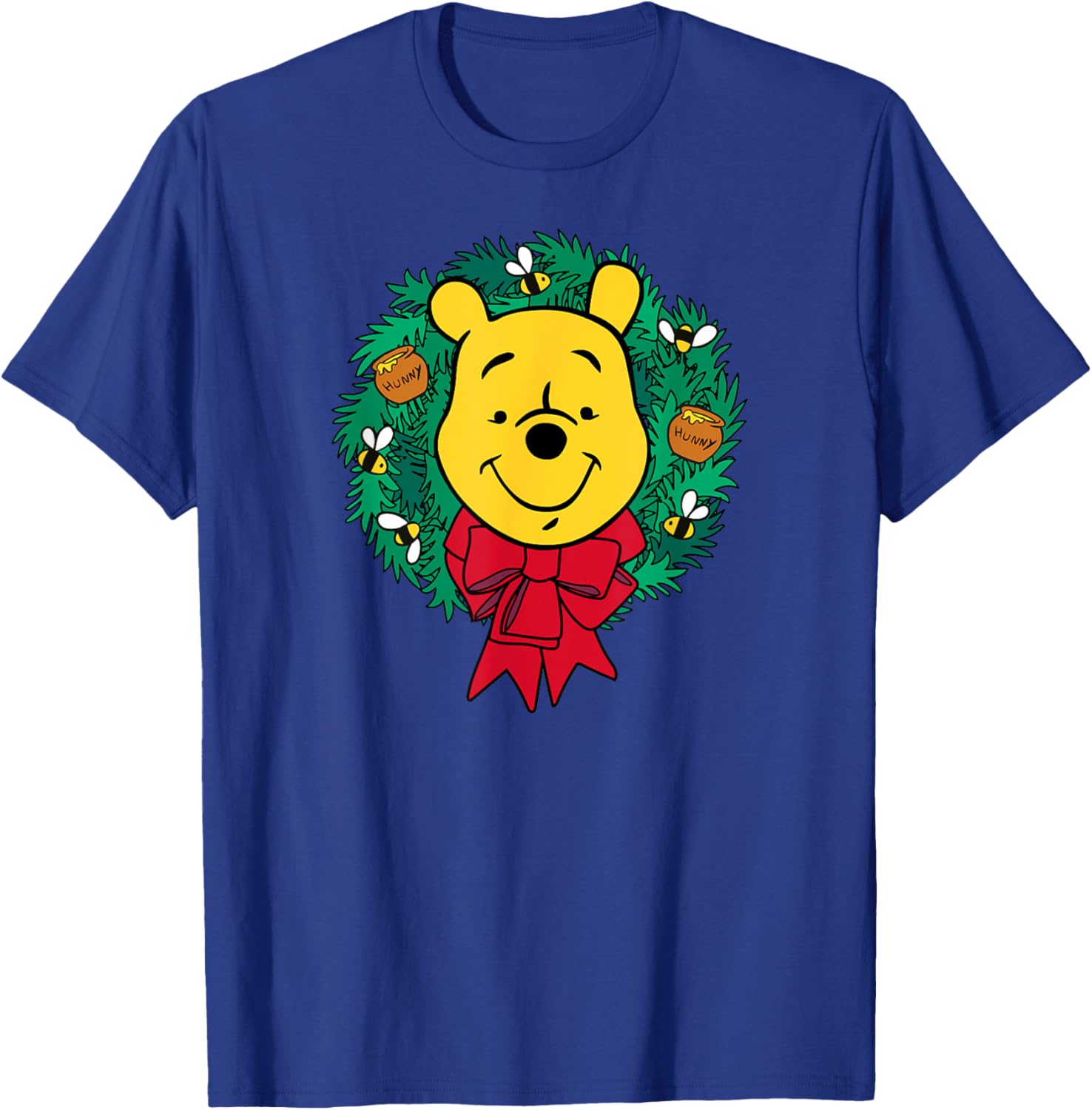 Festive Winnie the Pooh Christmas Wreath T-Shirt for Men, Blue, Small - 4