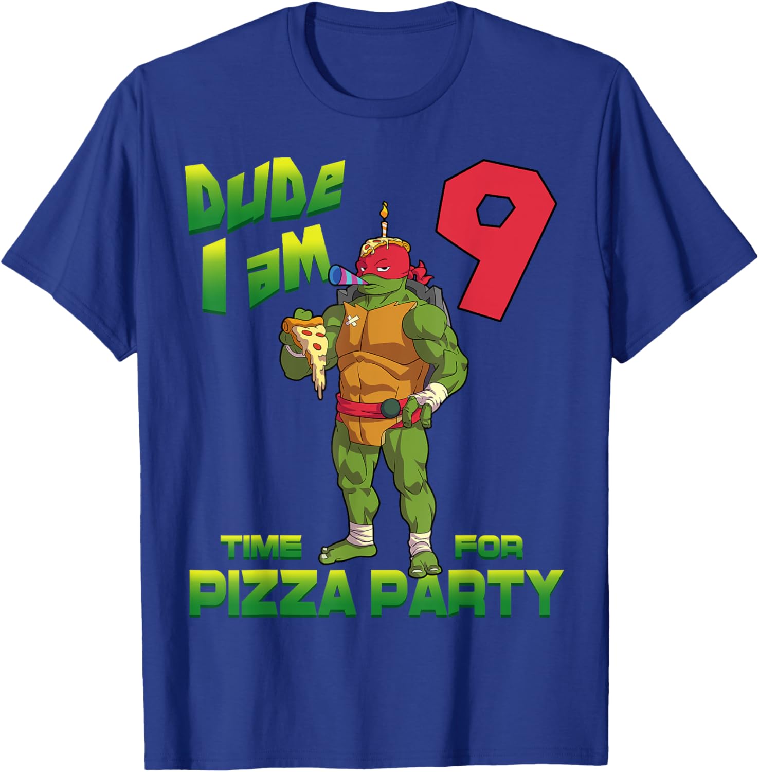 Raphael Pizza Birthday T-Shirt for 9 Year Olds - TMNT Party Gear - 25