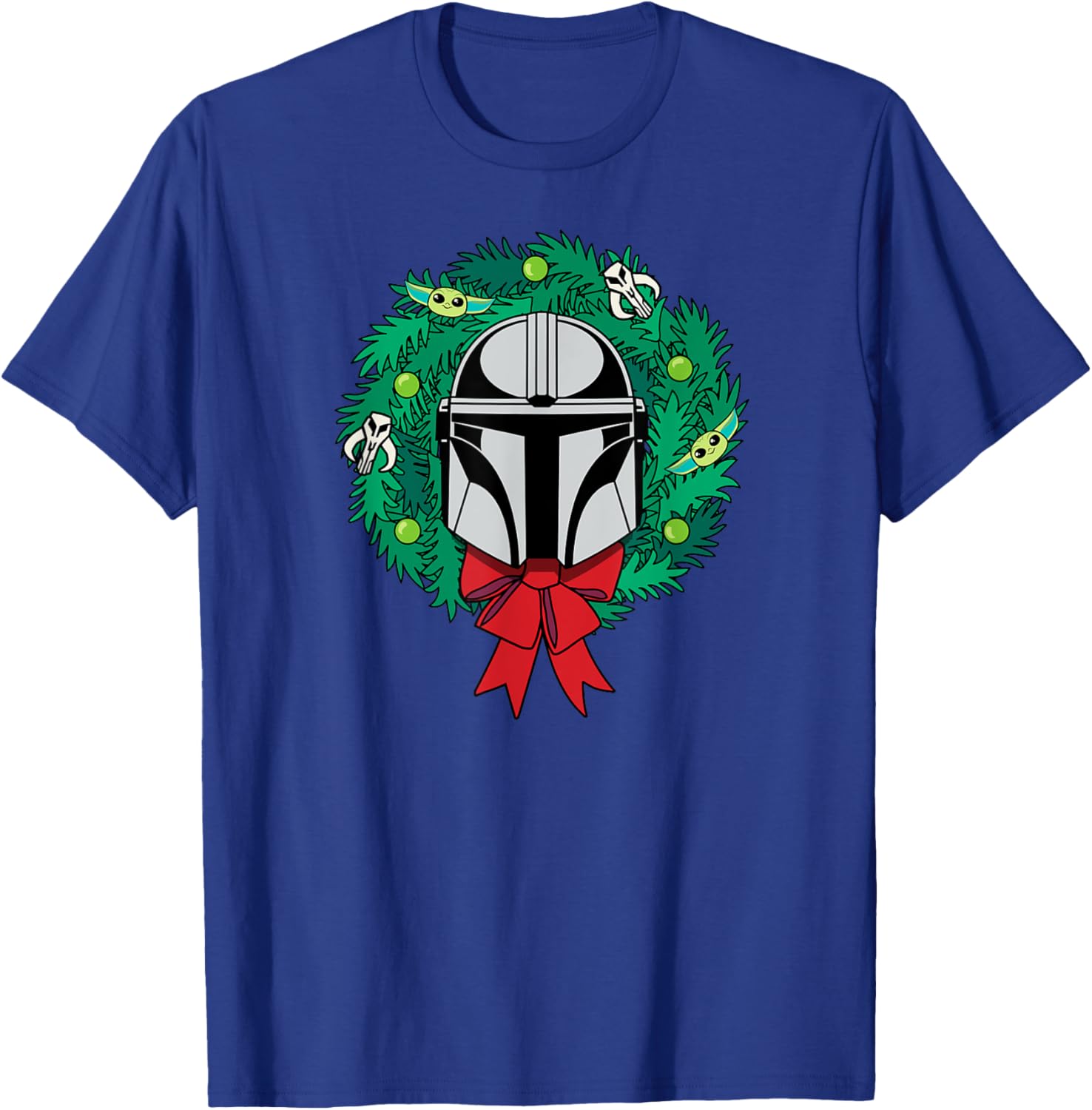 Mandalorian Helmet Christmas Wreath T-Shirt for Holiday Cheer - 5