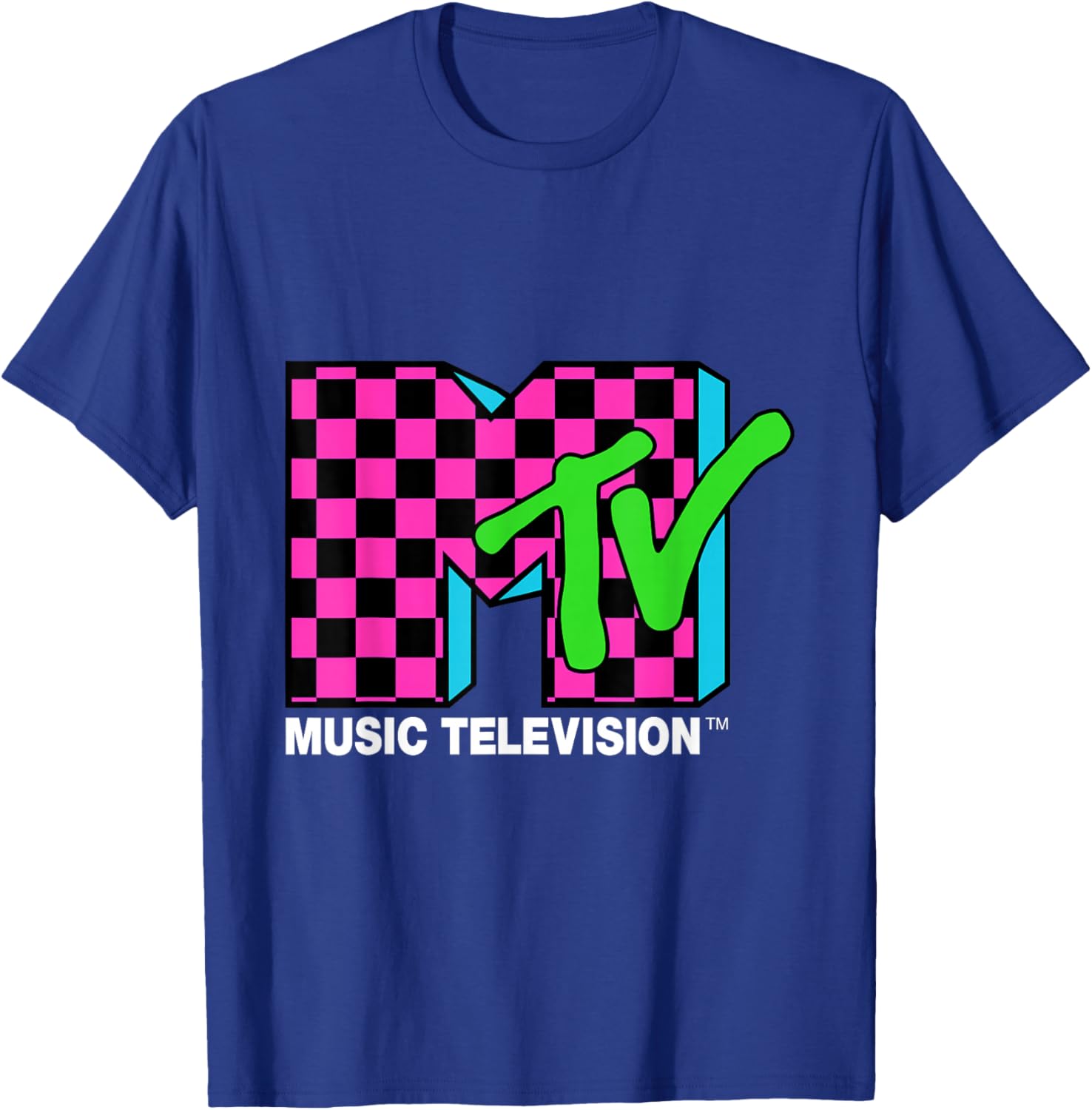 Classic MTV Logo T-Shirt with Pink and Blue Checker Design for Trendy Style - 9