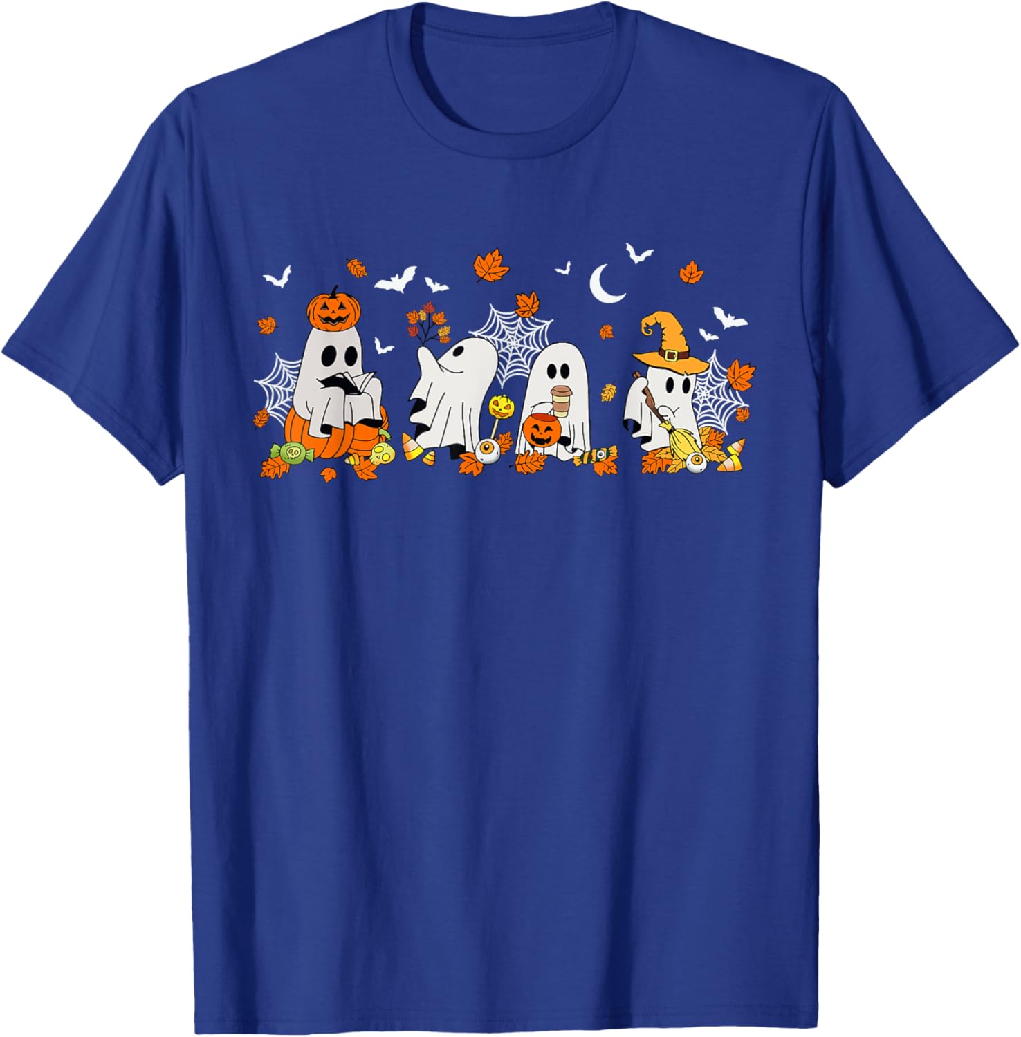 Cute Ghost Drinking Coffee Halloween Fall Book Reading T-Shirt for All - 20