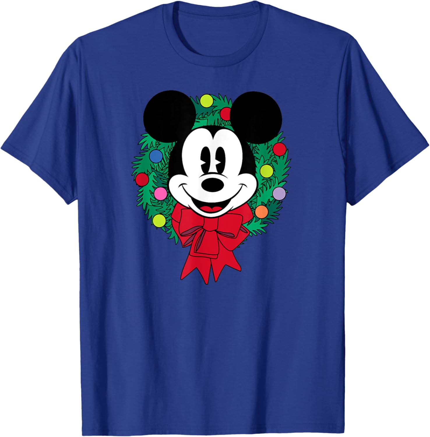 Festive Mickey Mouse Christmas Wreath T-Shirt for Men, Blue Small - 8