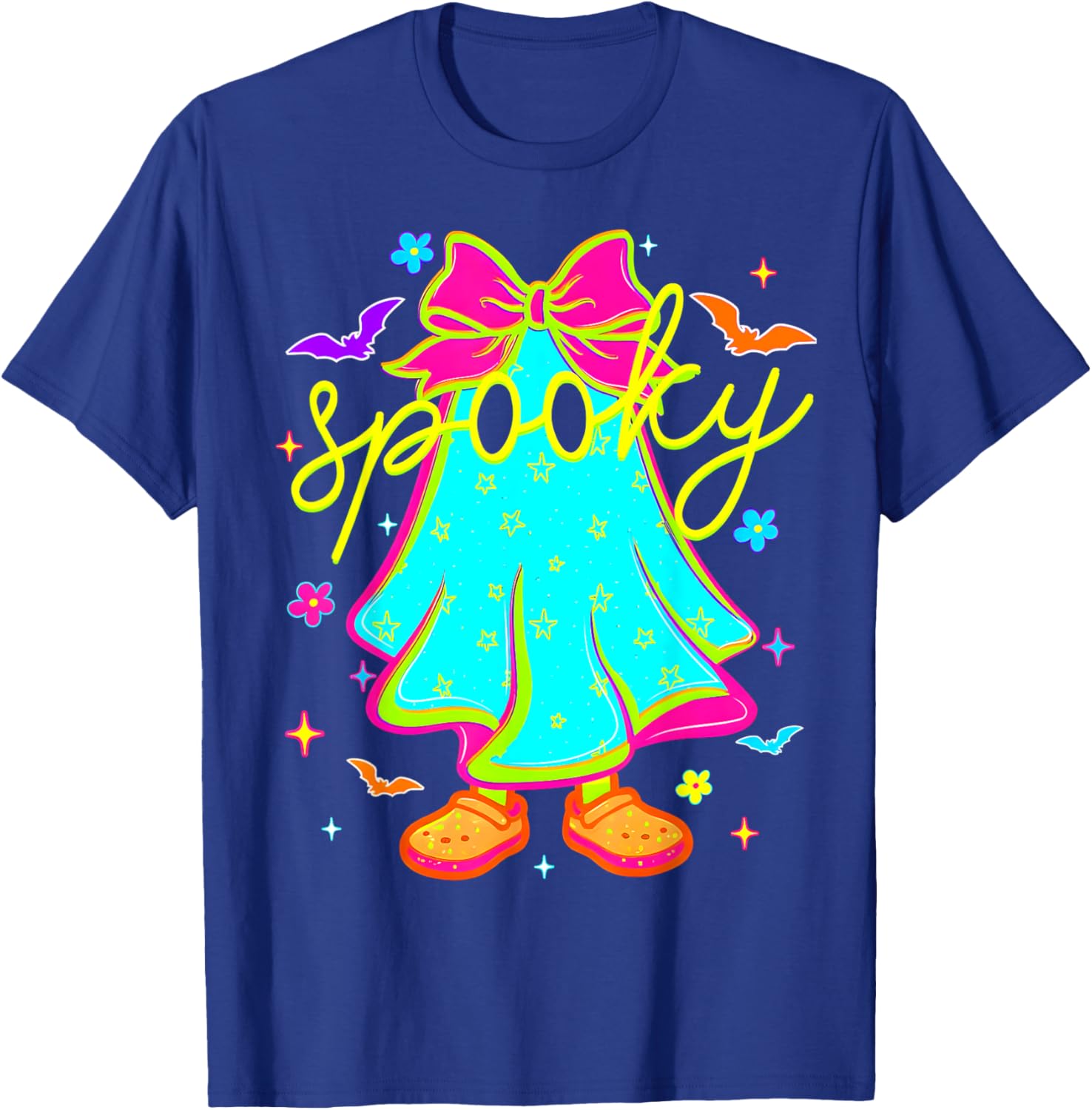 Colorful Ghost Bow T-Shirt for Women - Fun Halloween Apparel - 8