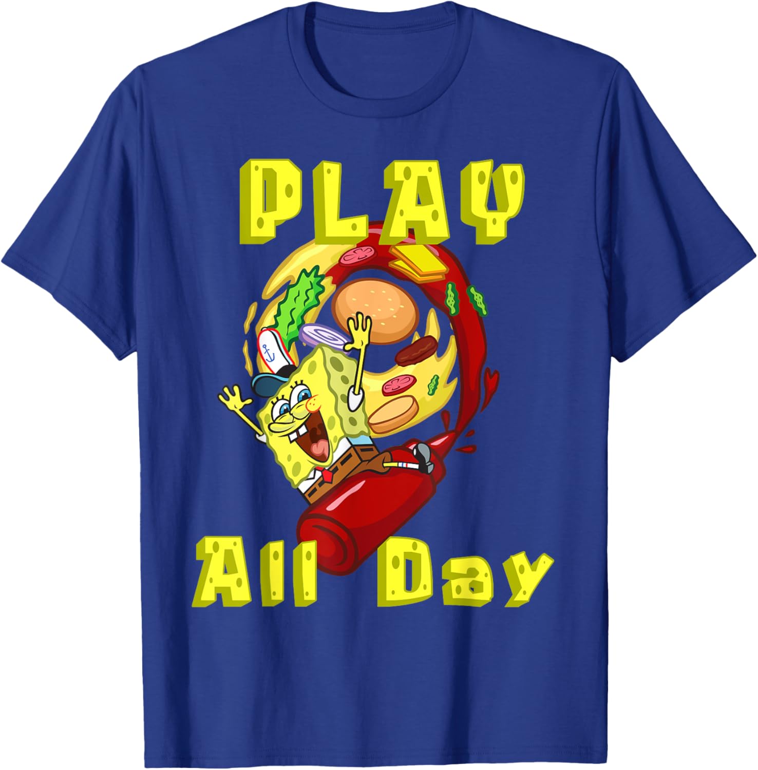 SpongeBob Play All Day T-Shirt with Fun Burger Ketchup Design - 6