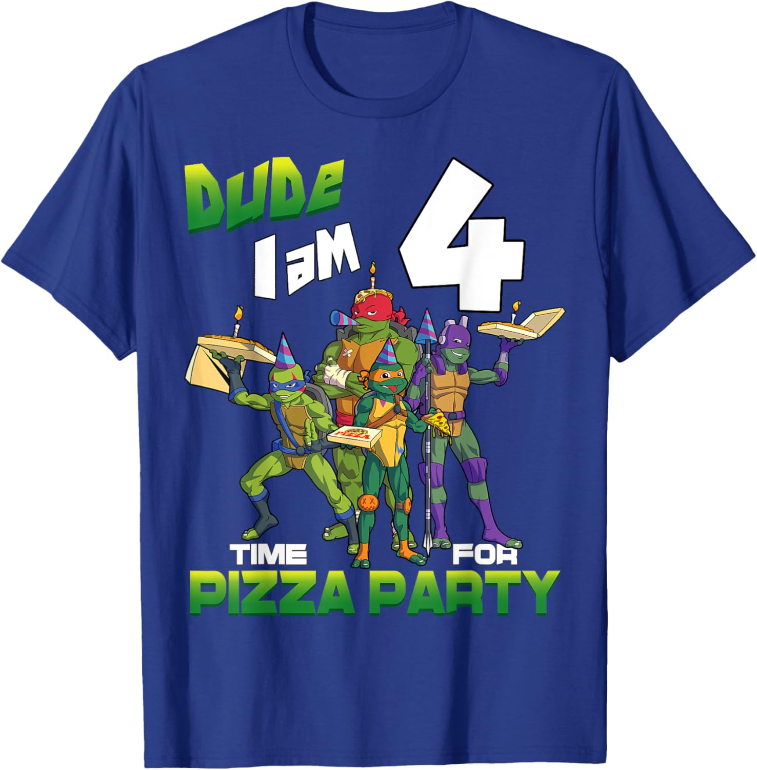 TMNT Dude I Am 4 Years Old Pizza Birthday Party T-Shirt for Kids - 16