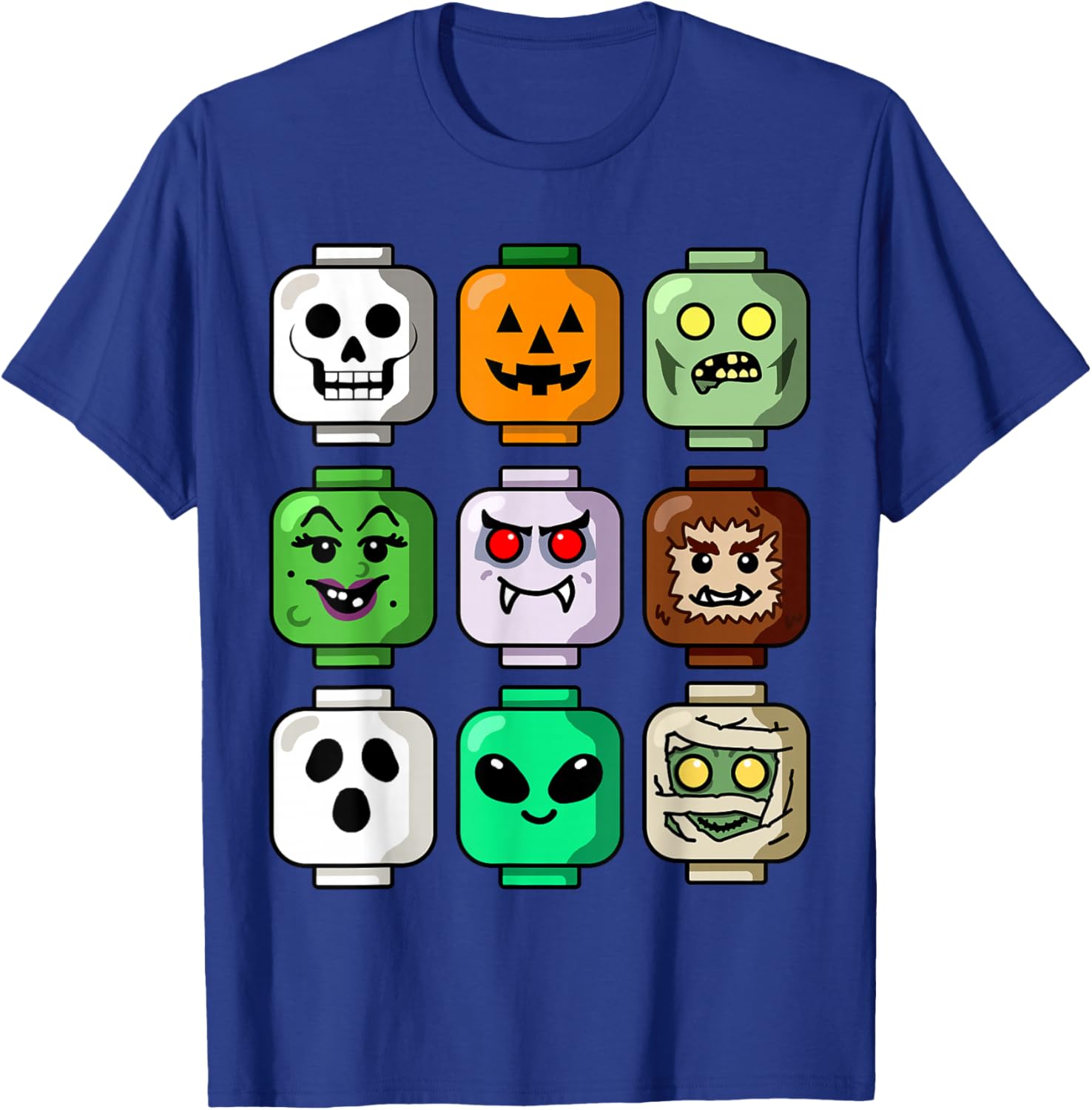 Halloween Building Brick Head T-Shirt for Boys - Pumpkin, Ghost & Zombie Design - 4