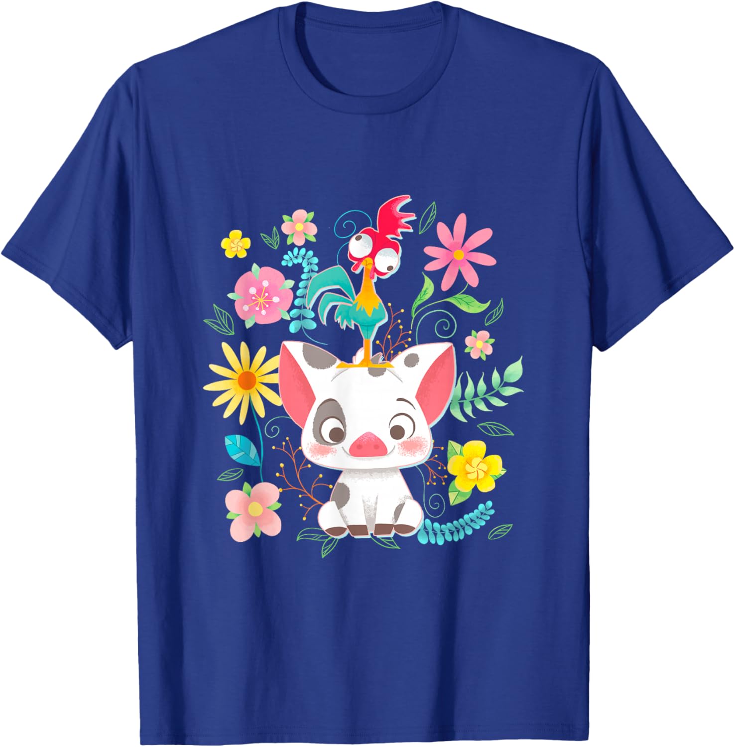 Disney Moana Pua Hei Hei Cute Floral Big Chest Poster T-Shirt for Fans - 1