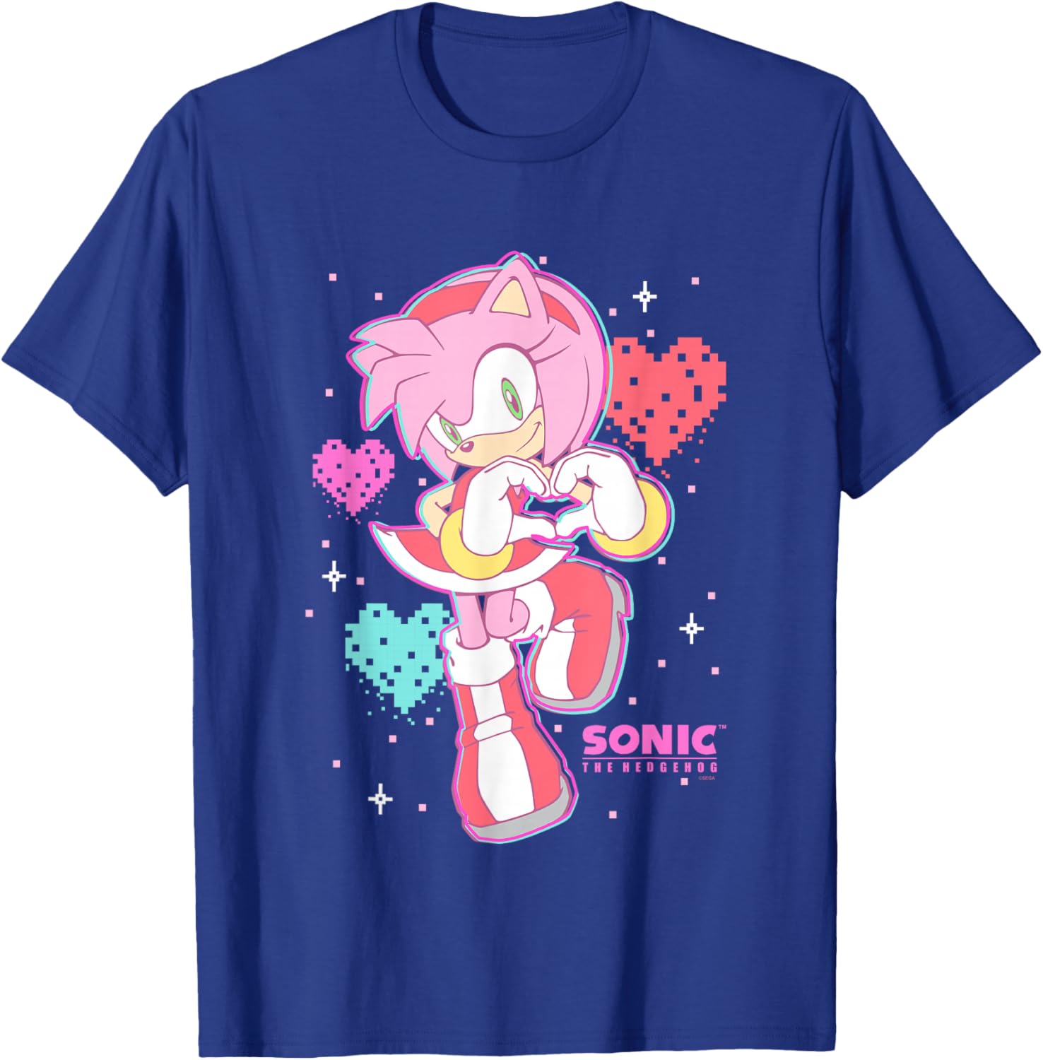 Cute Amy Rose Sonic The Hedgehog Valentine's Day Retro Logo T-Shirt - 2