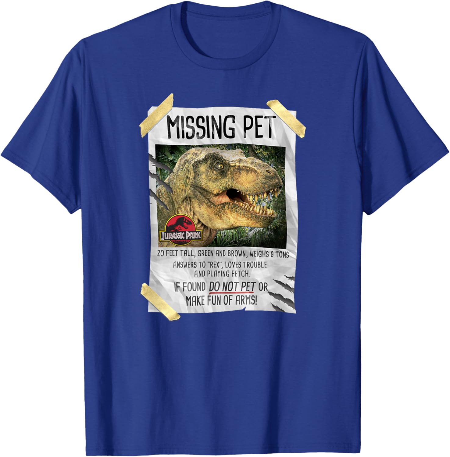 Jurassic Park T-Rex Missing Pet Taped T-Shirt for Dino Lovers - 7