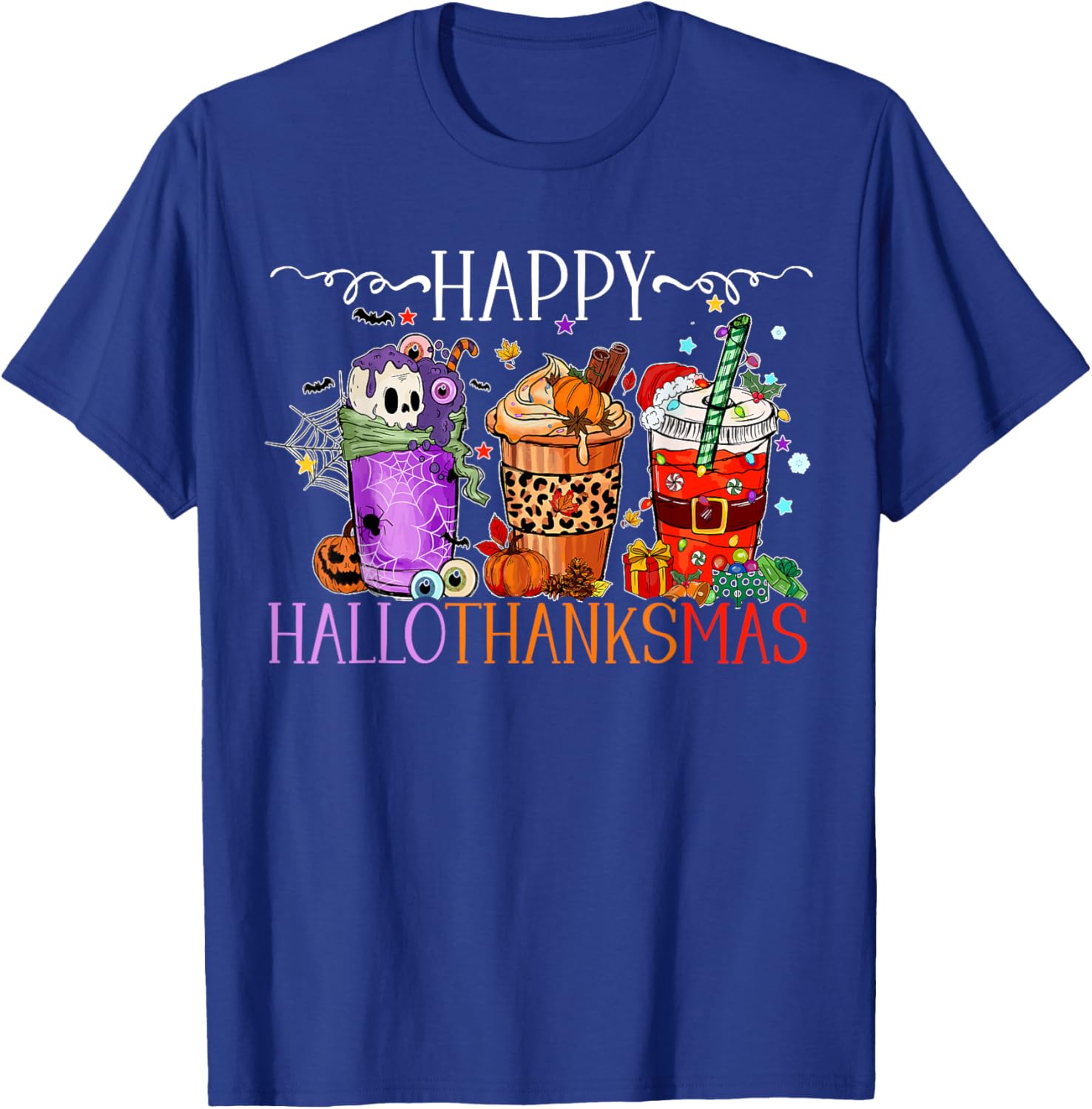 Happy Hallothanksmas T-Shirt for Halloween Thanksgiving and Christmas Fun - 11