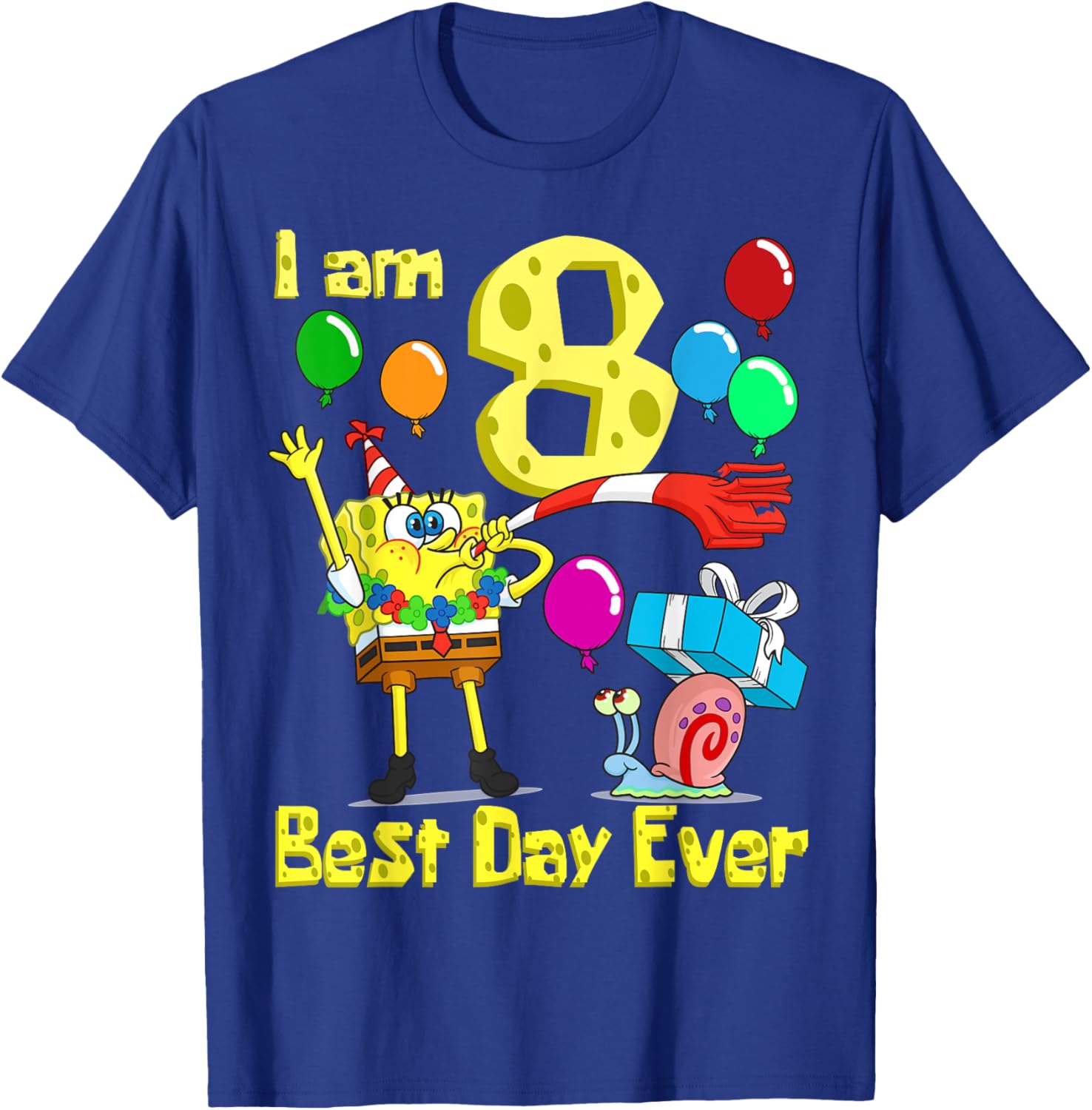 Mademark SpongeBob I Am 8 Years Old Birthday Party T-Shirt for Kids - 18