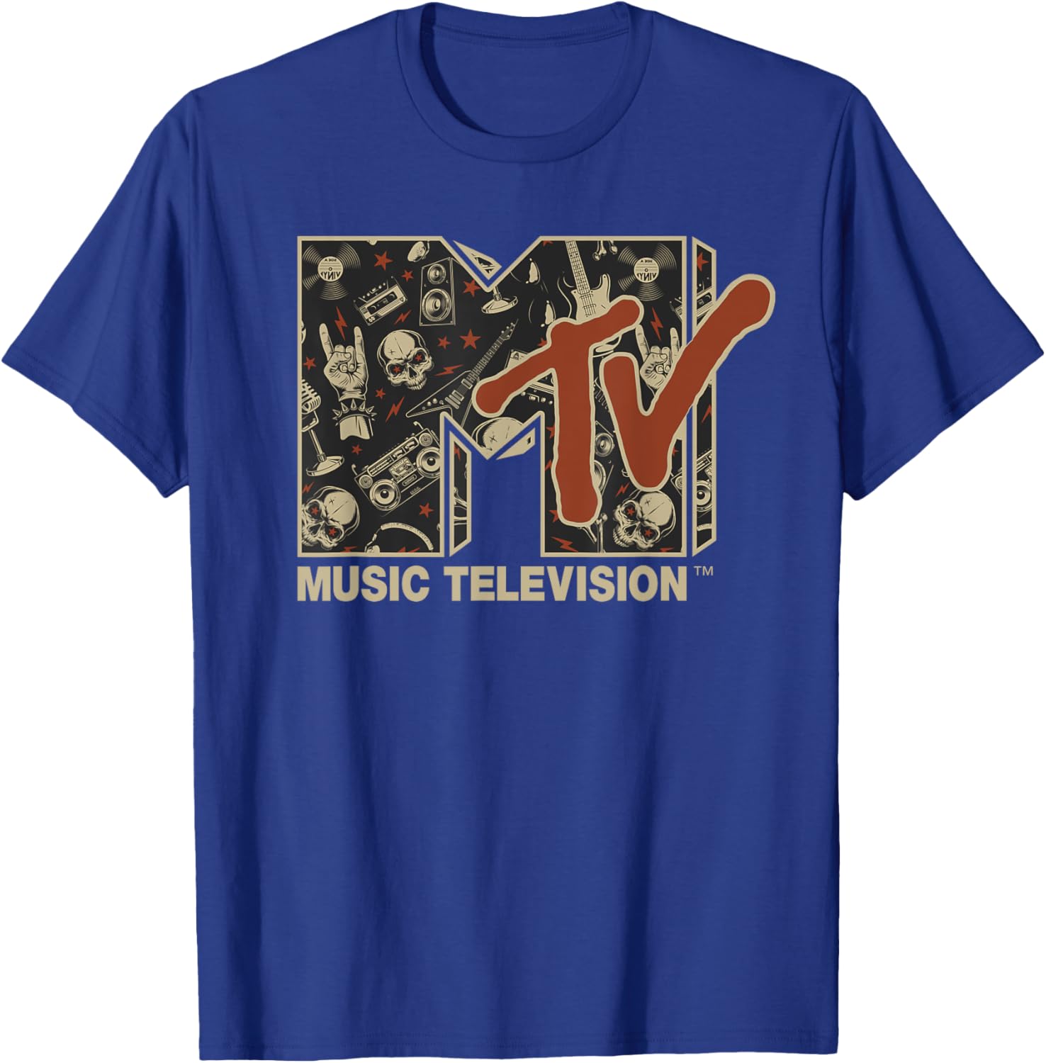 Mademark x MTV Vintage Rock n Roll Skull Guitar T-Shirt for Metal Fans - 10