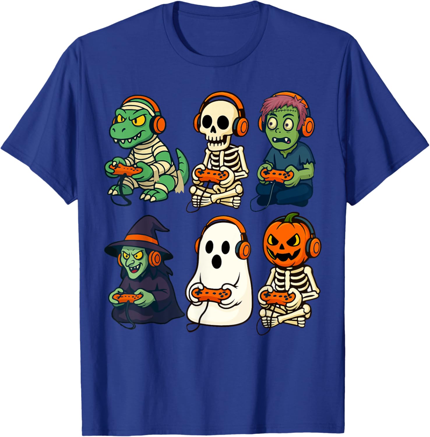 Halloween Boys Gamer T-Shirt with Dinosaur Skeleton and Witch Design - 16