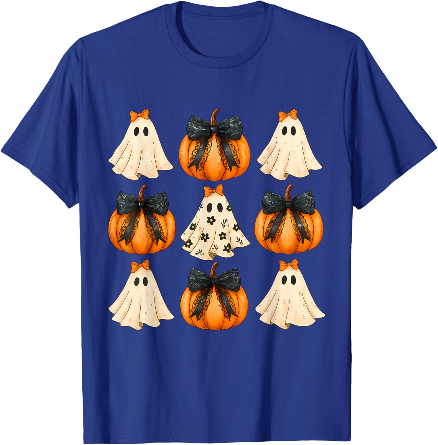 Cute Halloween Bow Pumpkin Ghost T-Shirt for Women and Girls - 11