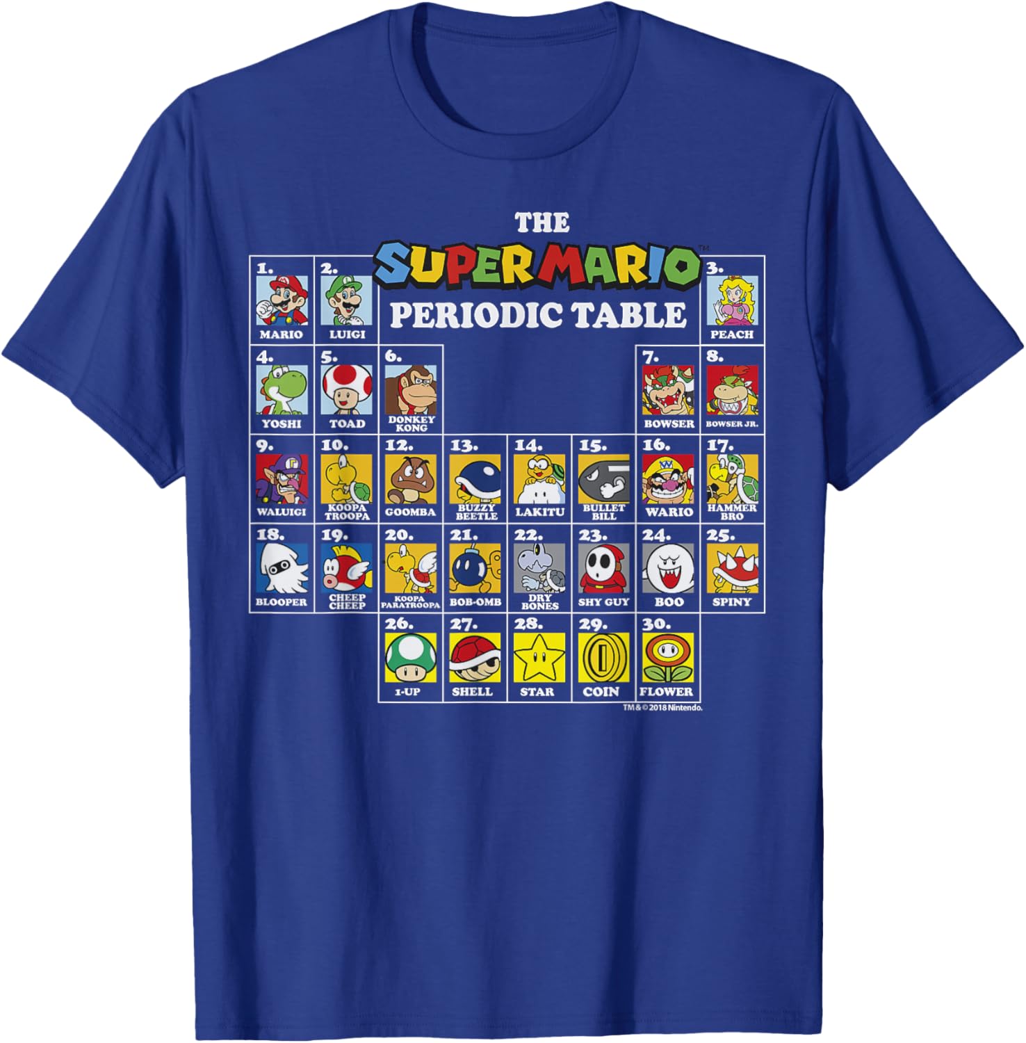 Super Mario Periodic Table Graphic T-Shirt Fun Character Design for Gamers - 2