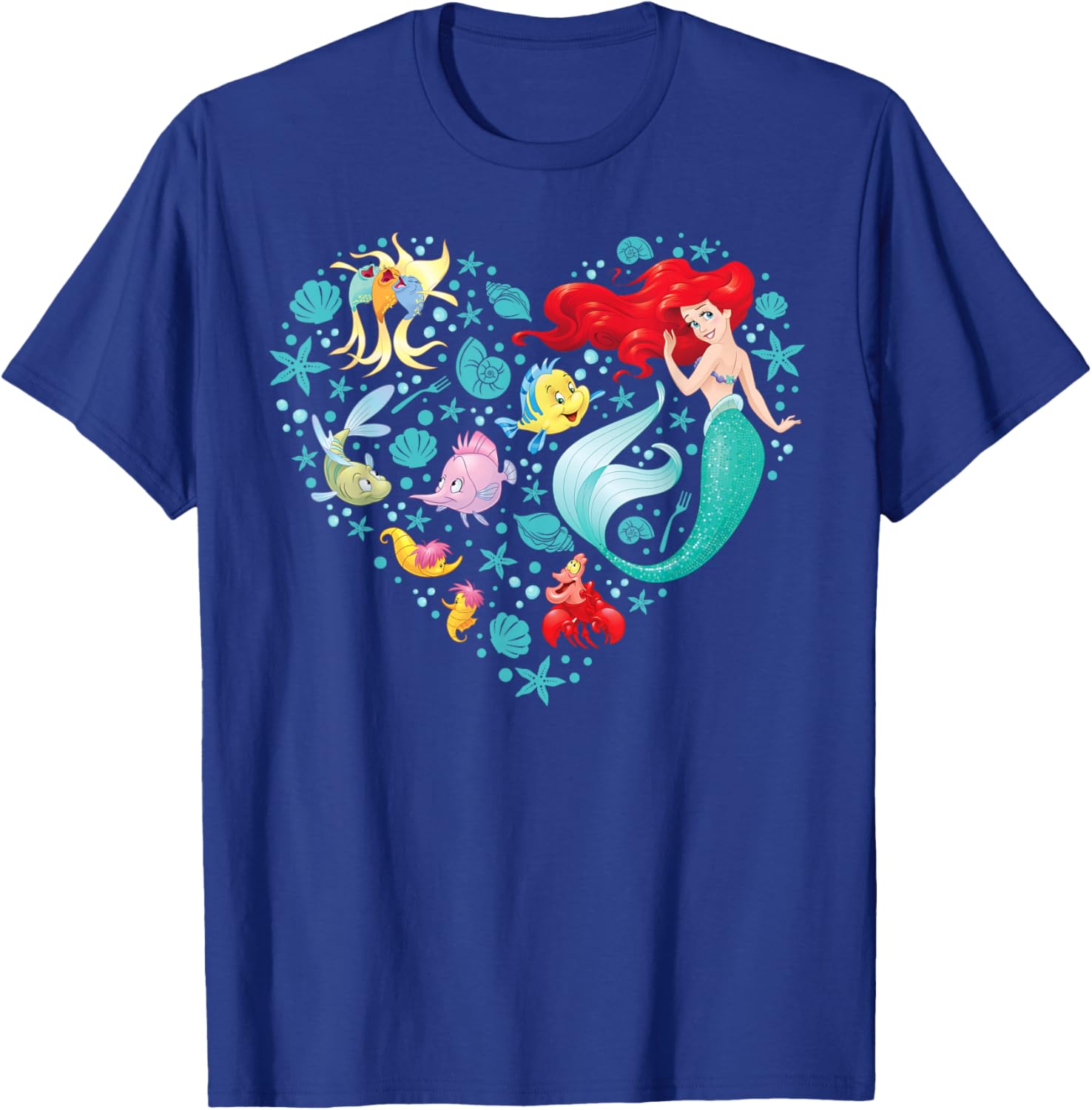 Disney Princess Ariel Flounder Sebastian Heart T-Shirt for Kids and Adults - 11