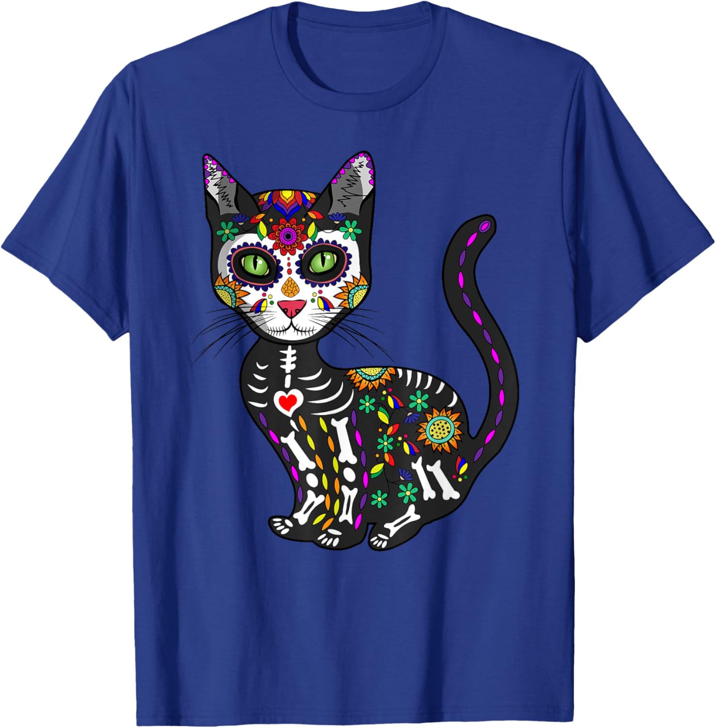 Cute Sugar Skull Cat T-Shirt for Halloween Day of the Dead Fun - 21