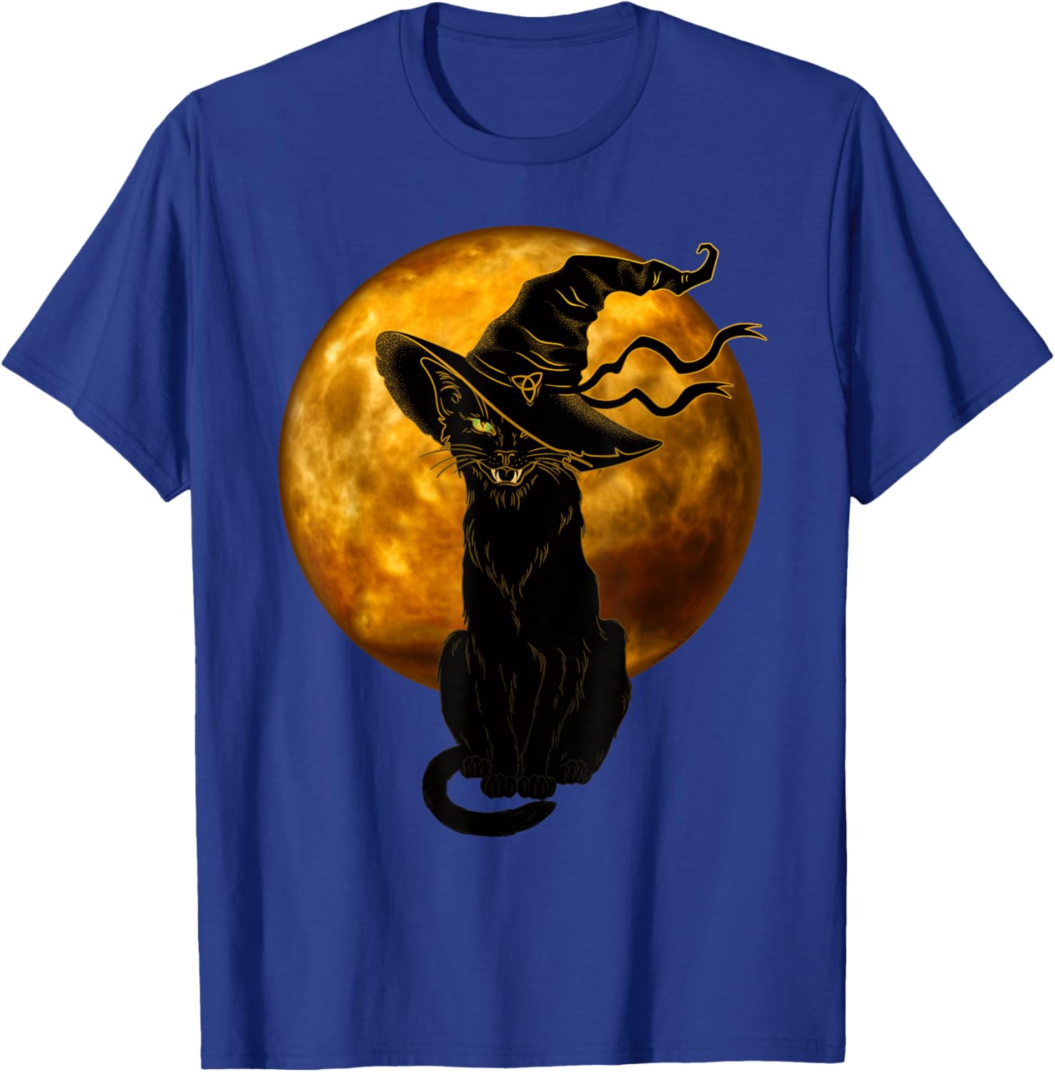 Vintage Black Cat in Witch Hat Full Moon Halloween T-Shirt for Fun Celebrations - 7