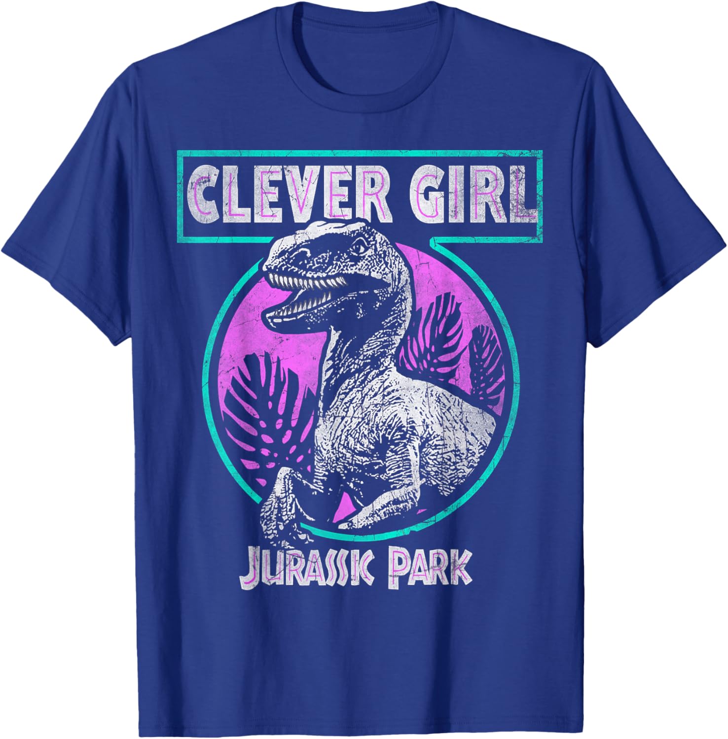 Jurassic Park Raptor Clever Girl Distressed Teal Short Sleeve T-Shirt - 3