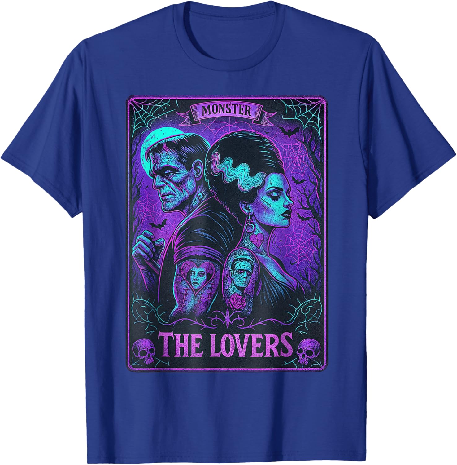Monster Frankenstein and Bride Lovers Tarot Card T-Shirt for Fans - 2
