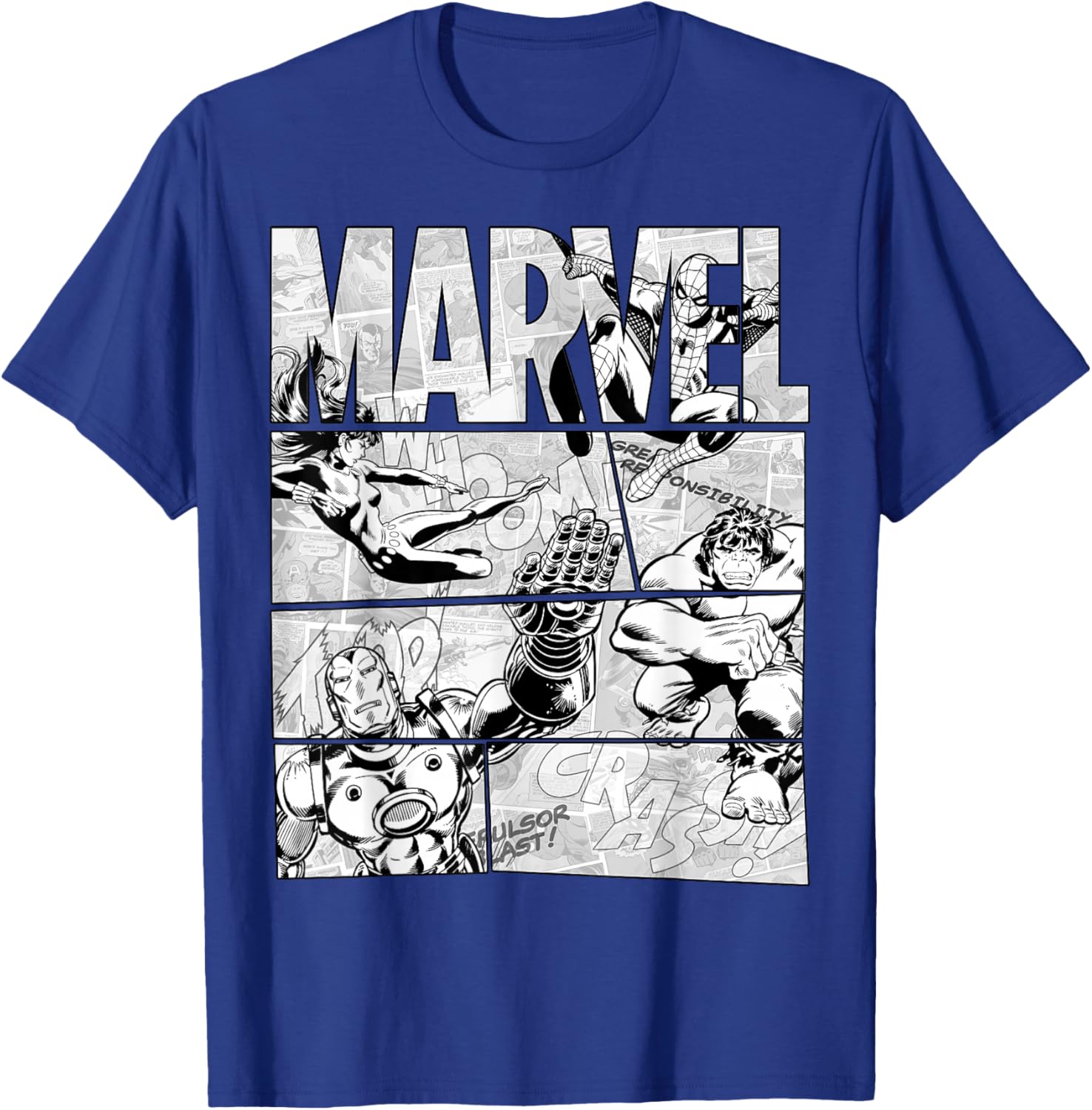 Marvel Avengers Retro Black and White Comic Graphic T-Shirt for Fans - 3