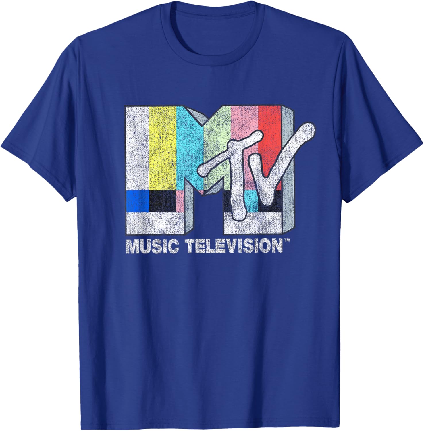 MTV Classic Fit Black T-Shirt with Vintage TV Signal Logo for Adults - 9