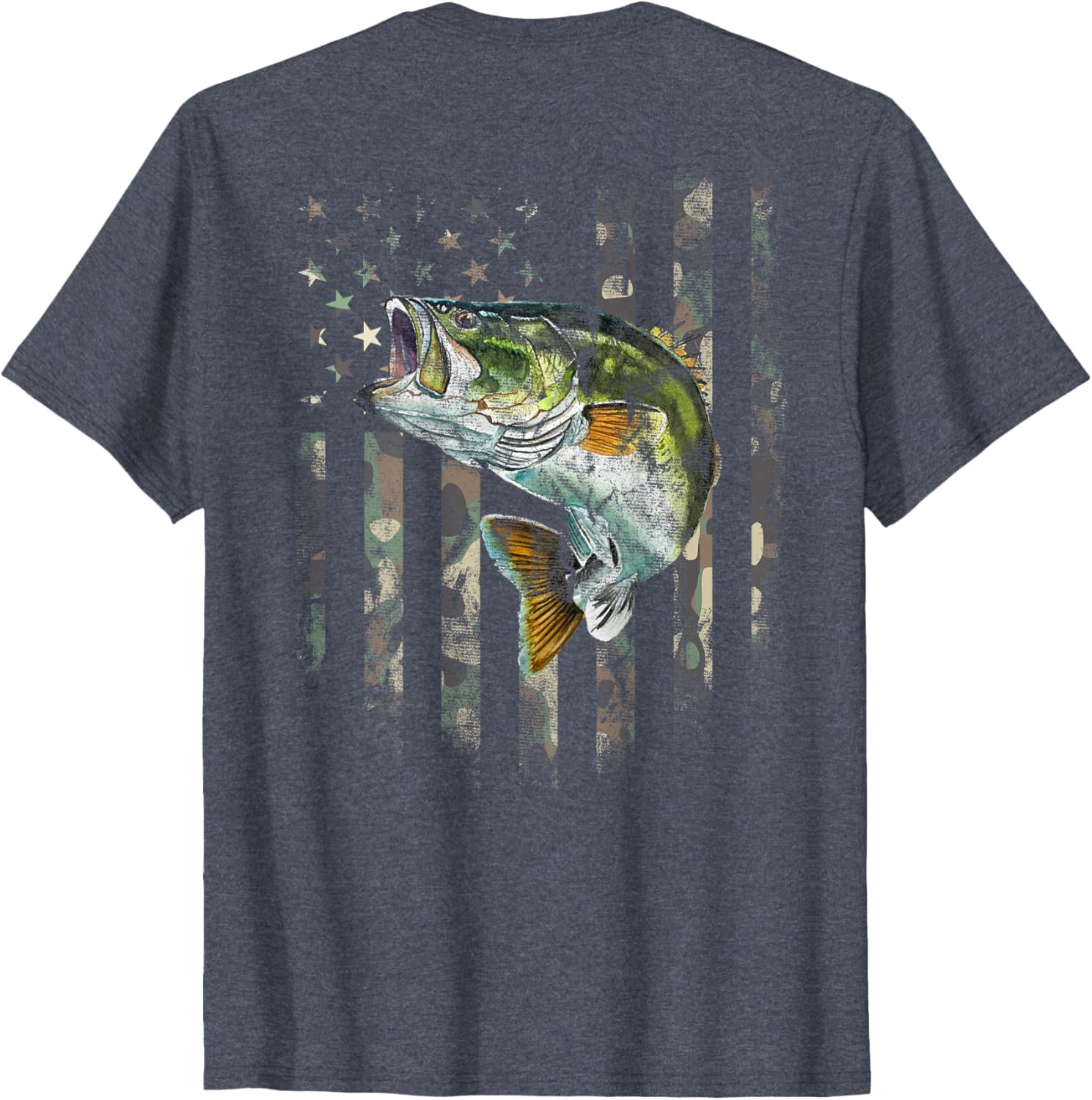American Flag Camo Bass Fishing T-Shirt for Outdoor Enthusiasts - 17