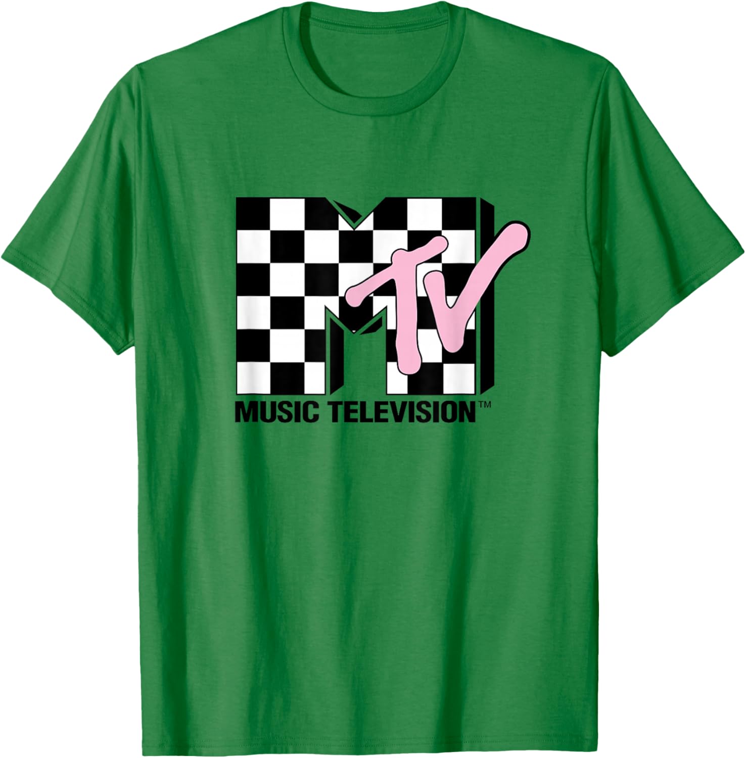 MTV Music Television Retro 80's Pink Neon Checkerboard Logo T-Shirt - 11