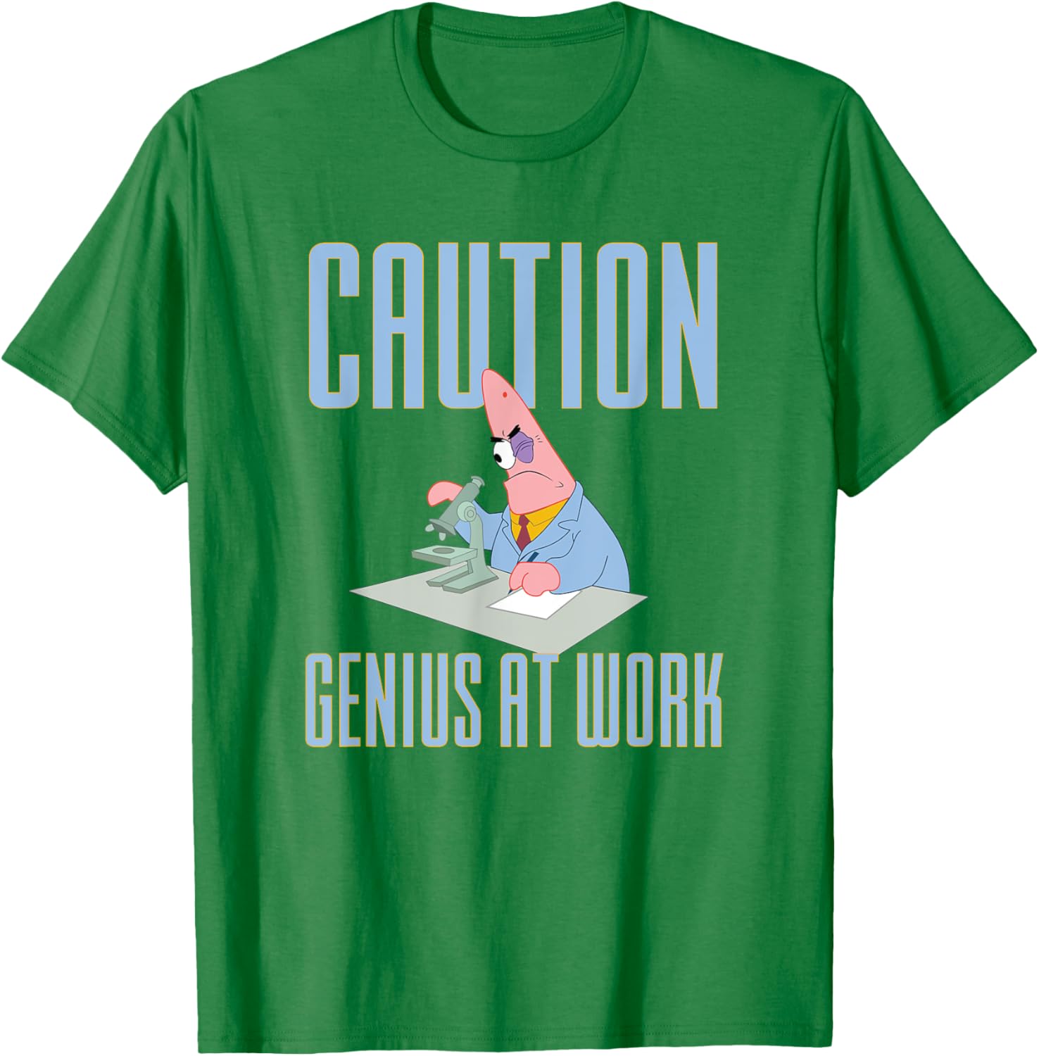 Mademark SpongeBob Patrick Star Caution Genius at Work T-Shirt for Fans - 9