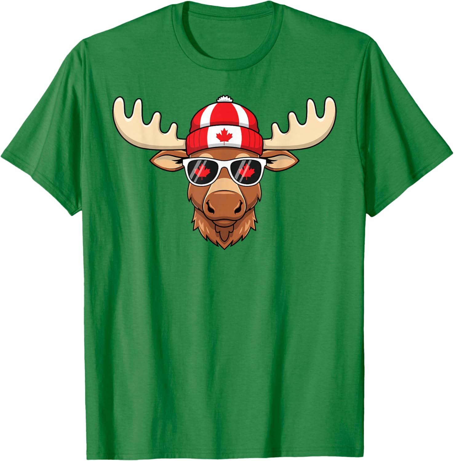 Canada Day Moose Sunglasses T-Shirt with Maple Leaf and Flag Design - 7