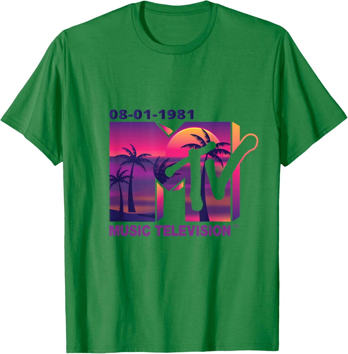 Mademark x MTV 1981 Logo T-Shirt with Purple Palms in Sunset Design - 3