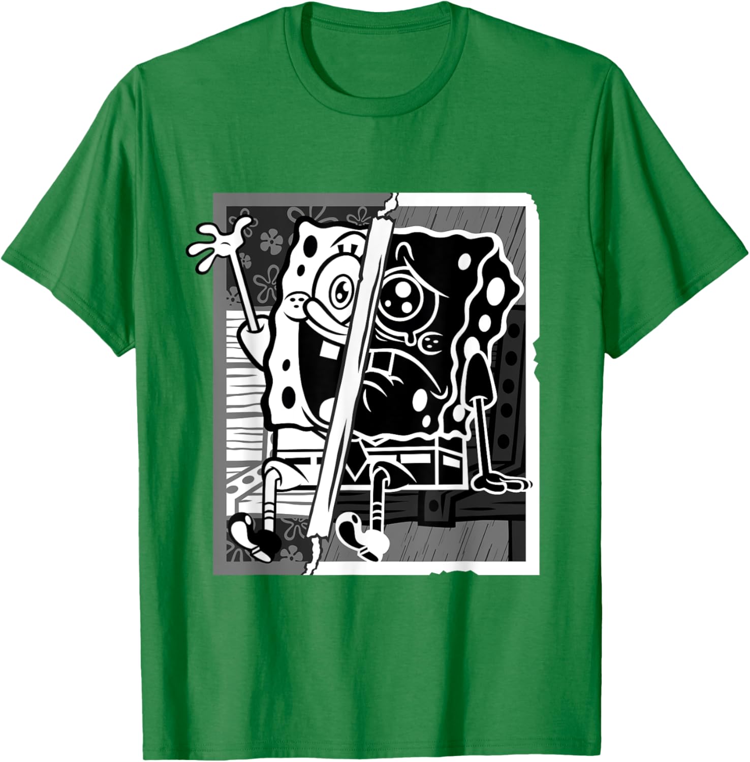 Mademark SpongeBob Black and White Happy Sad Artline T-Shirt for Fans - 8
