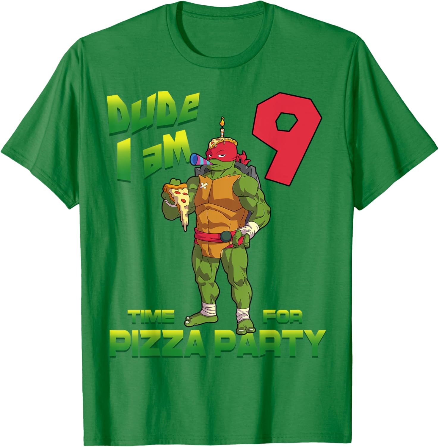 Raphael Pizza Birthday T-Shirt for 9 Year Olds - TMNT Party Gear - 7