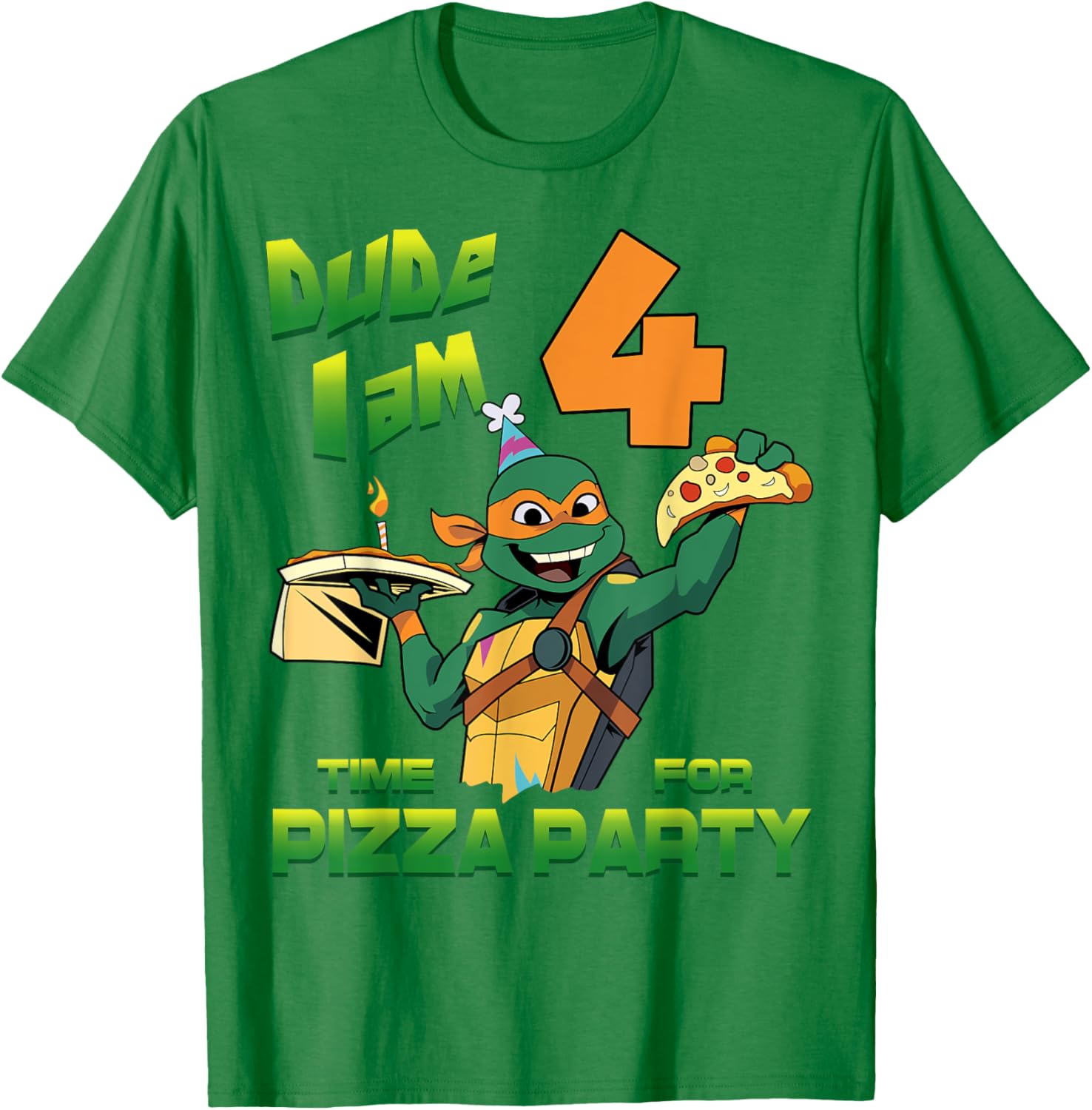 Mademark Teenage Mutant Ninja Turtles Mikey Pizza 4th Birthday T-Shirt - 14
