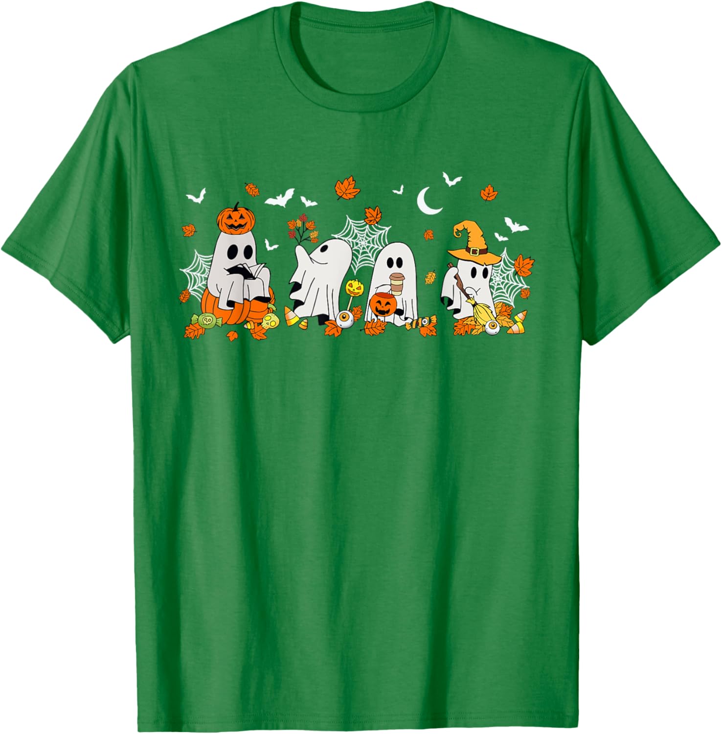 Cute Ghost Drinking Coffee Halloween Fall Book Reading T-Shirt for All - 17