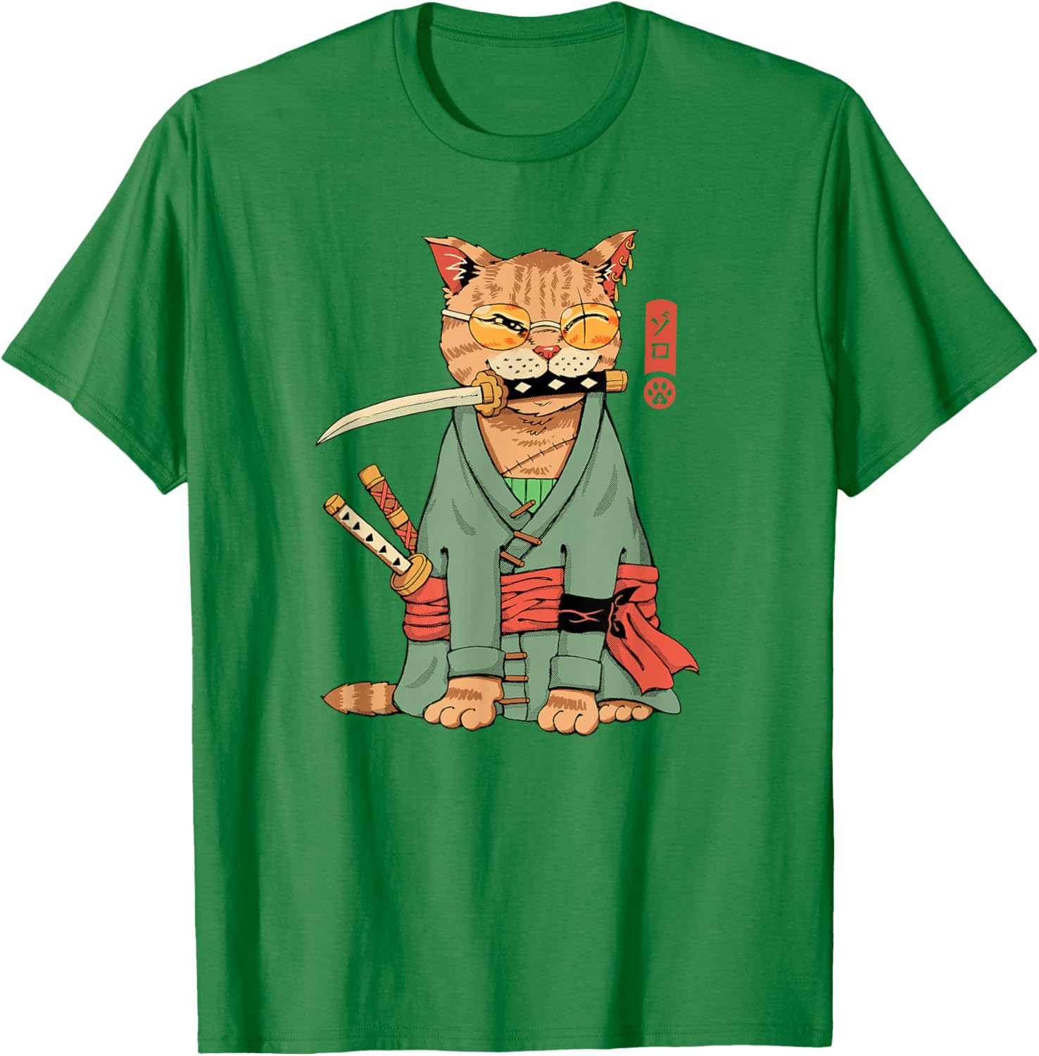 Cool Zoro Cat Warrior T-Shirt for Cat Lovers - Fun Cartoon Design - 15