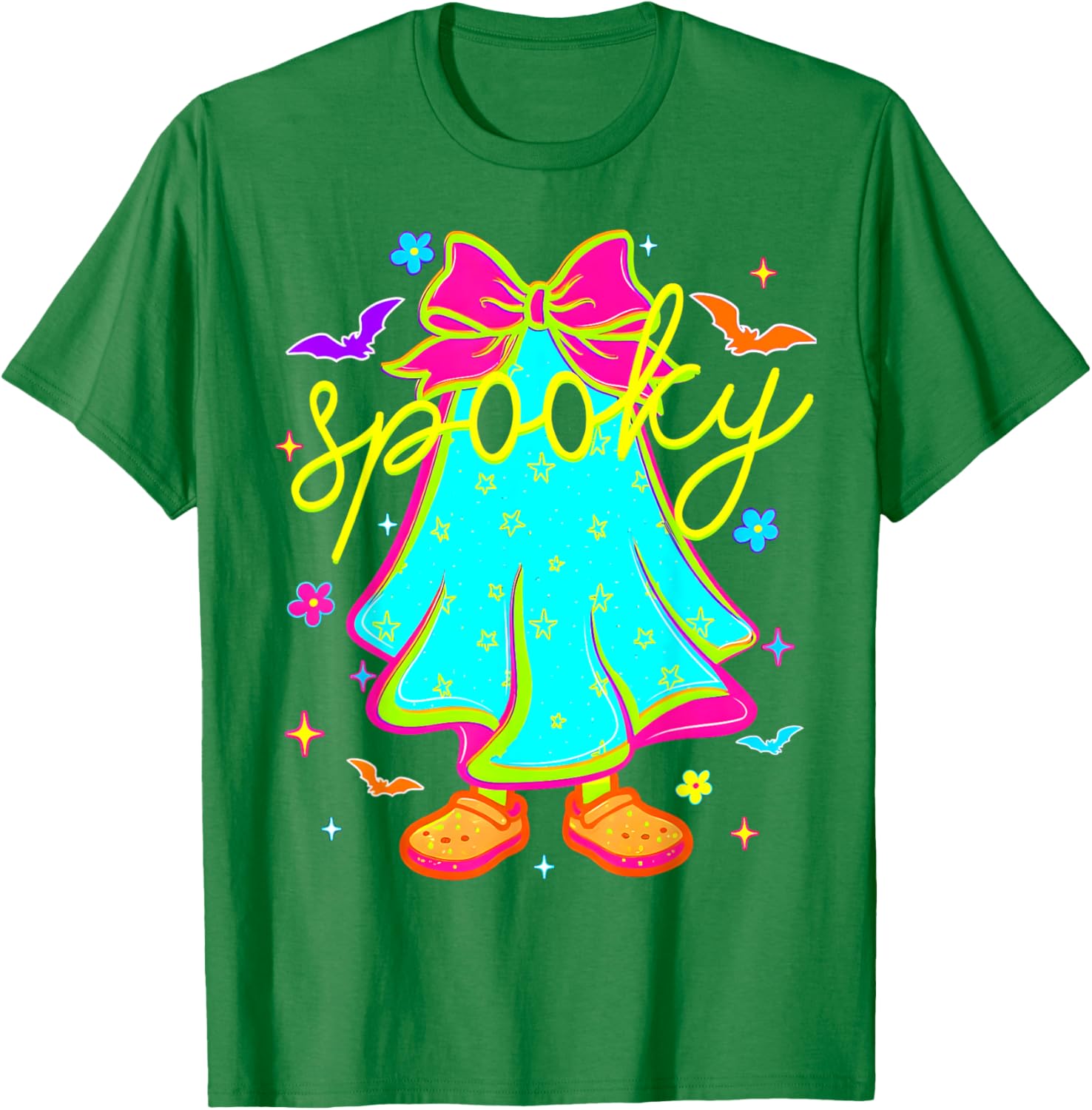 Colorful Ghost Bow T-Shirt for Women - Fun Halloween Apparel - 9