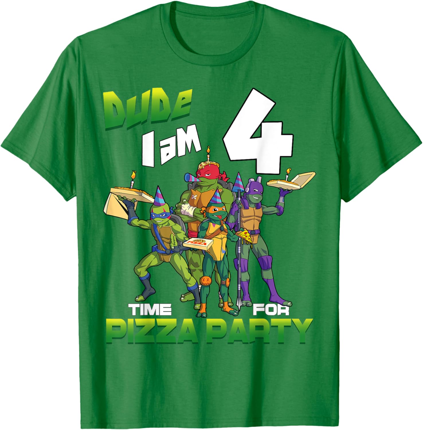 TMNT Dude I Am 4 Years Old Pizza Birthday Party T-Shirt for Kids - 11