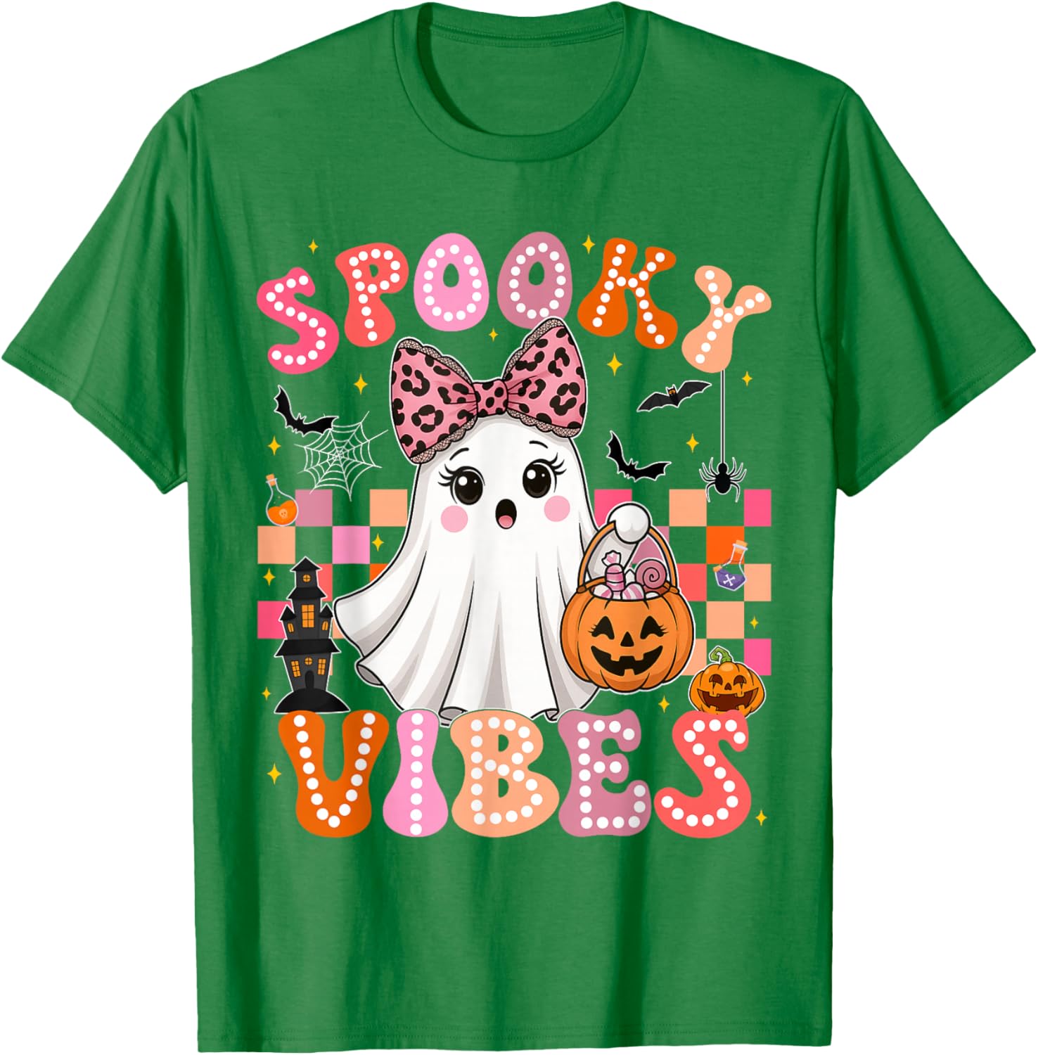 Groovy Spooky Vibes Cute Ghost Halloween T-Shirt for Girls - 20