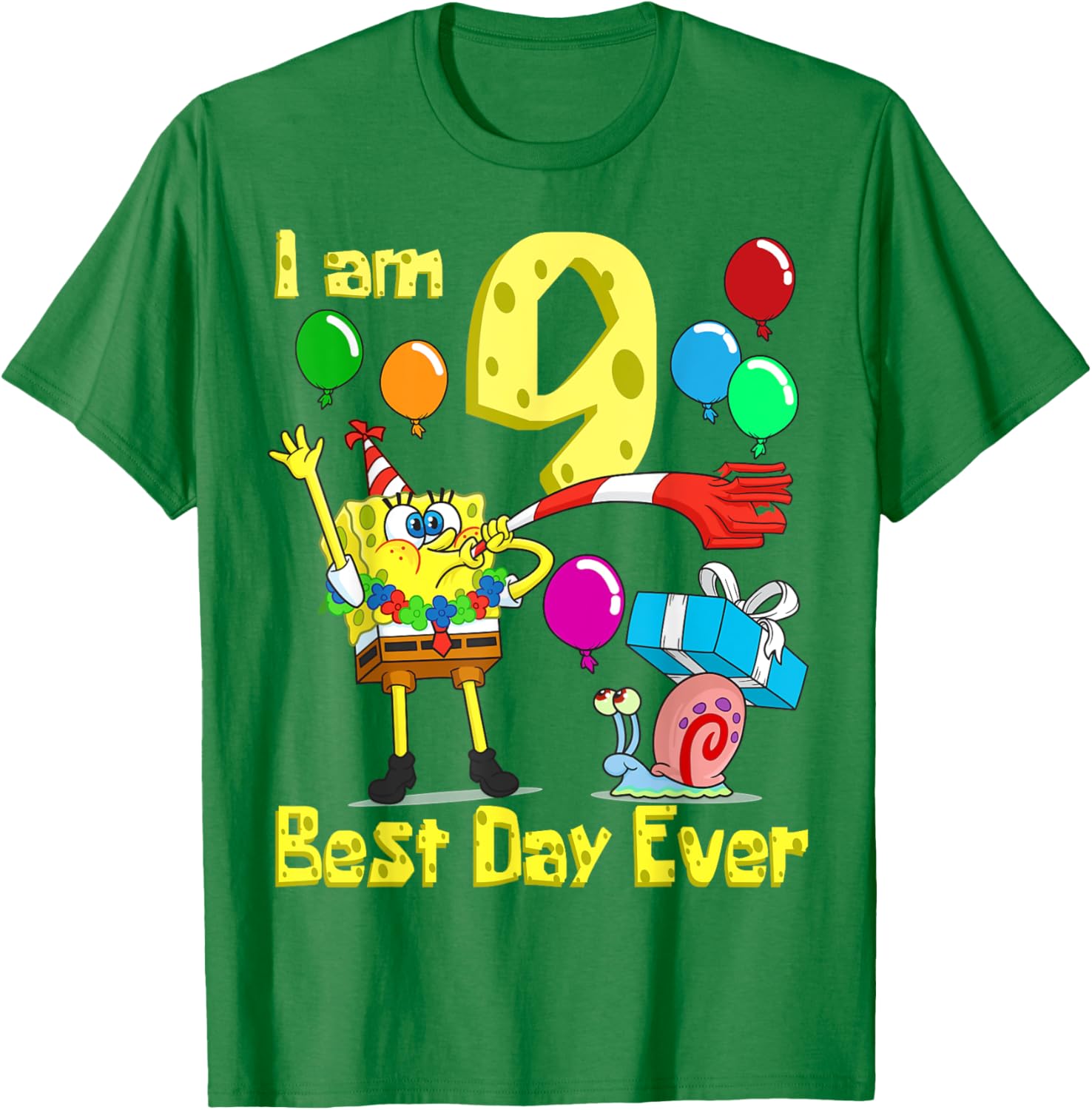 SpongeBob I Am 9 Years Old Birthday Party T-Shirt for Kids Fun Gift - 18