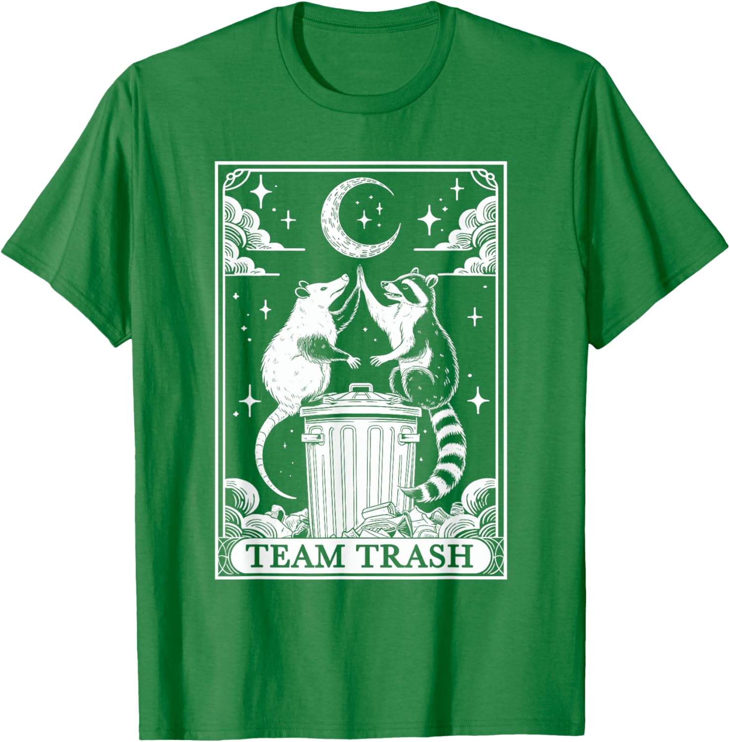 Vintage Tarot Card Team Trash T-Shirt with Crescent Moon Opossum Raccoon - 6