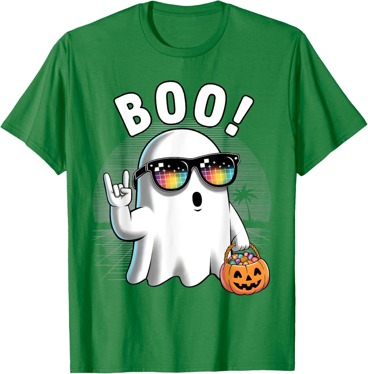 Rock Ghost Retro Halloween Pumpkin T-Shirt for Fun Spooky Style - 13