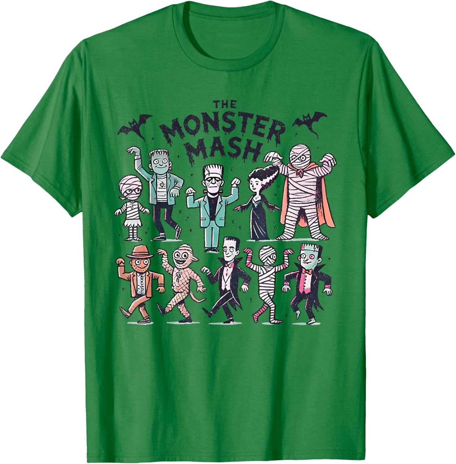 Monster Mash Halloween T-Shirt with Mummy Witch and Vampire Design - 1