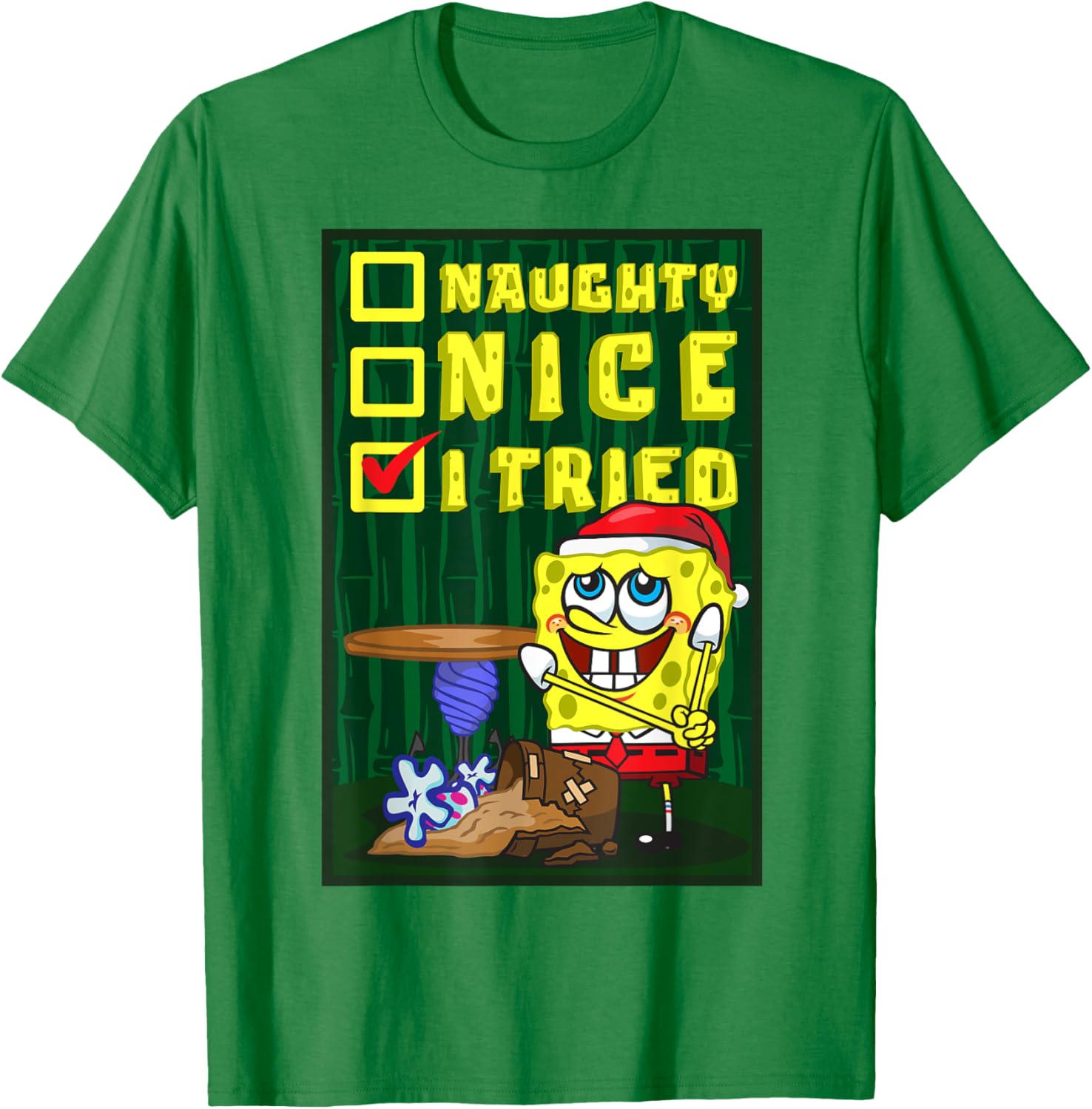 Mademark SpongeBob Christmas Santa's List Nice T-Shirt for Fun Holiday Wear - 14