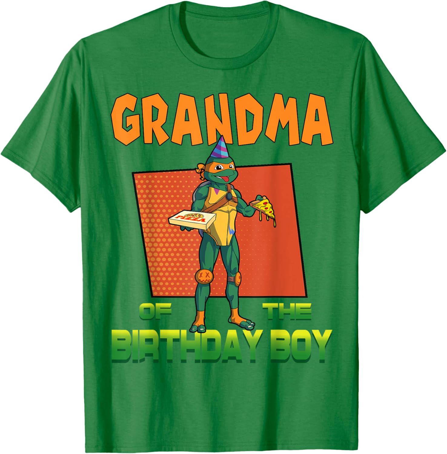 Mademark TMNT Mikey Grandma Birthday Boy Pizza Party T-Shirt for Kids - 8