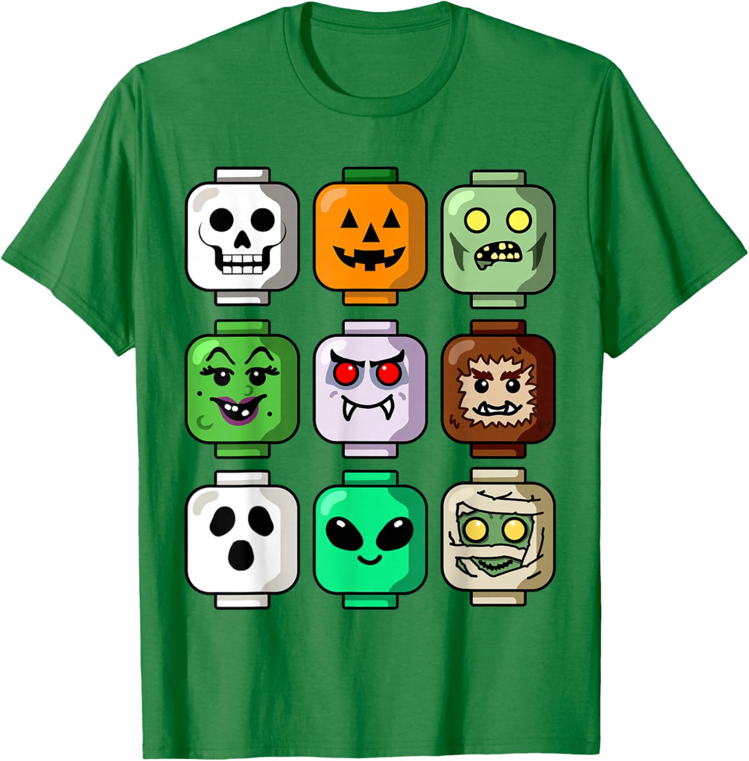 Halloween Building Brick Head T-Shirt for Boys - Pumpkin, Ghost & Zombie Design - 6