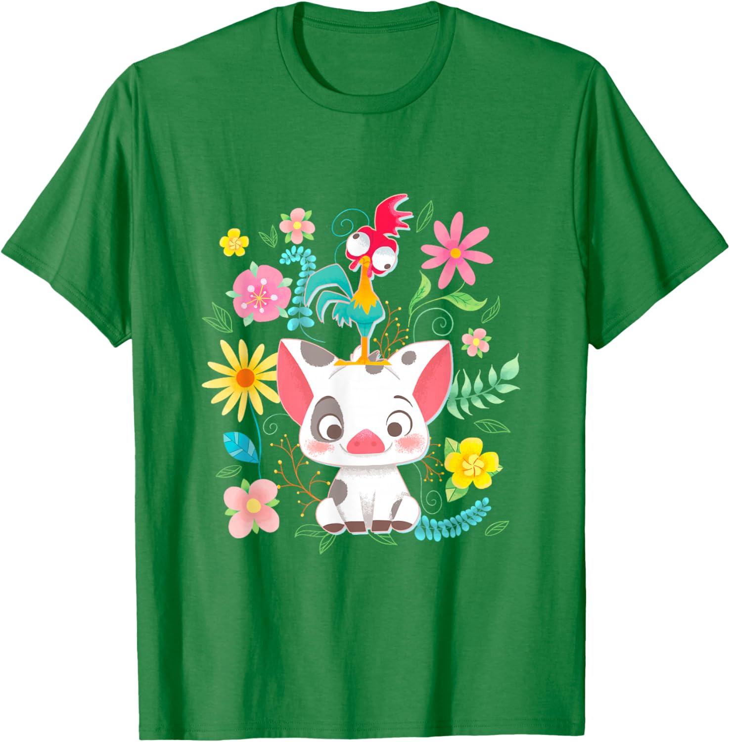 Disney Moana Pua Hei Hei Cute Floral Big Chest Poster T-Shirt for Fans - 4