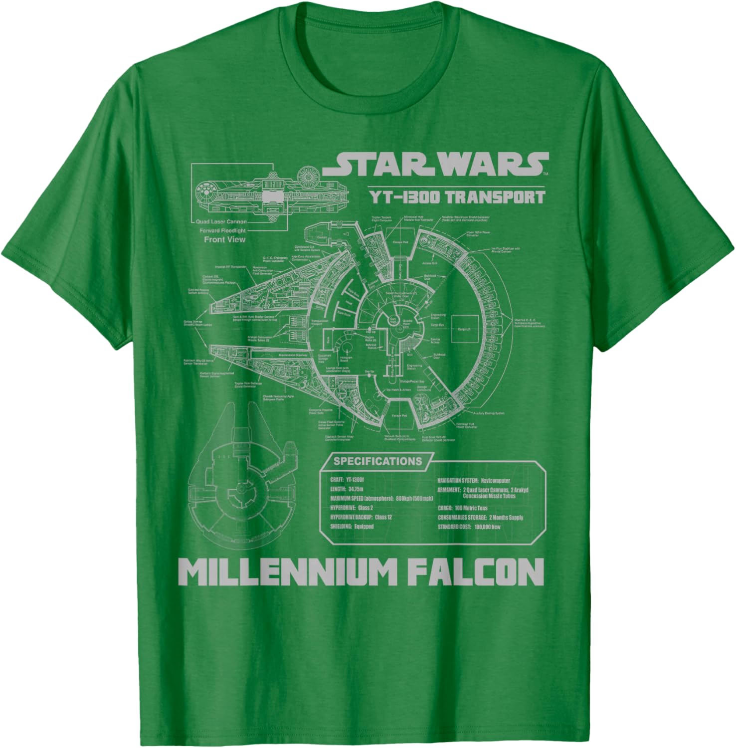 Star Wars Millennium Falcon Grey Schematics Graphic T-Shirt for Fans - 5