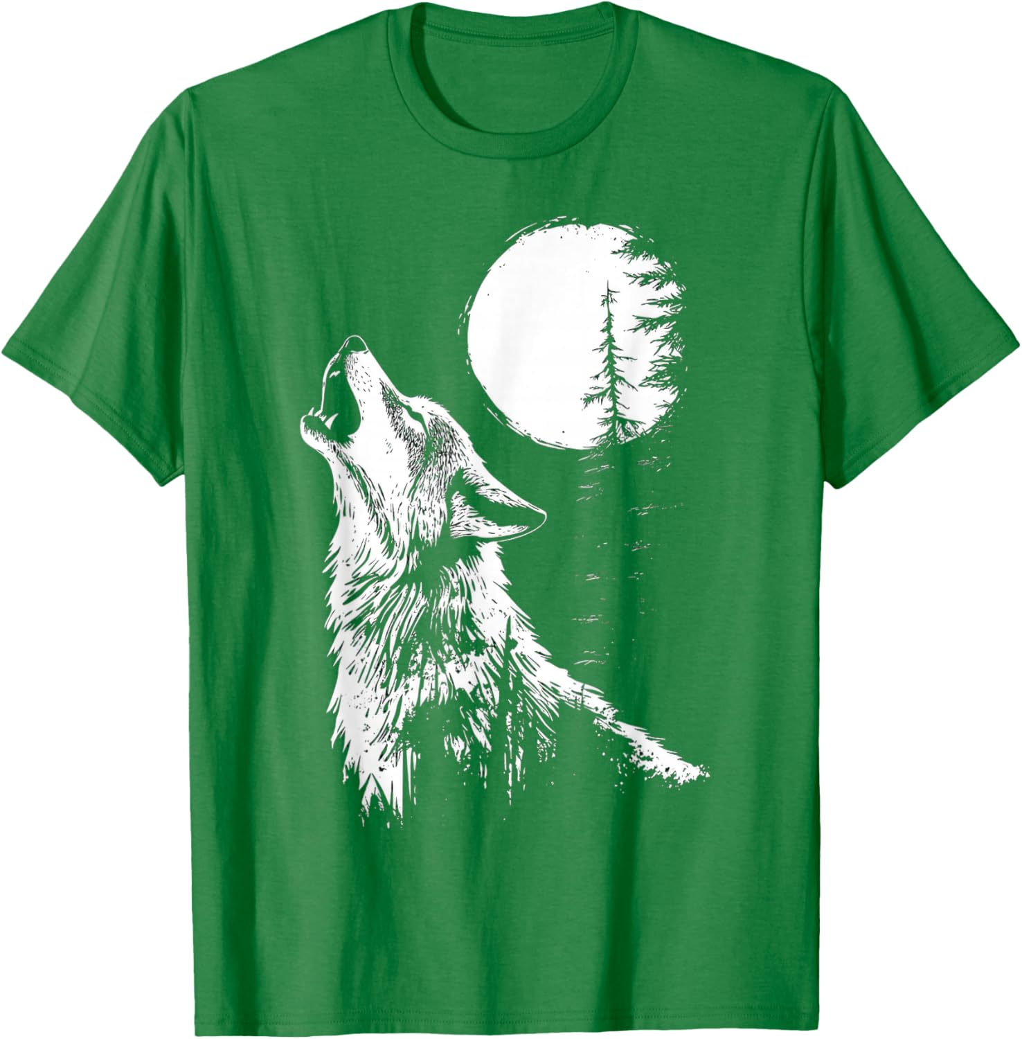 Howling Wolf Graphic Tee Moon Forest Nature Wildlife T-Shirt - 24